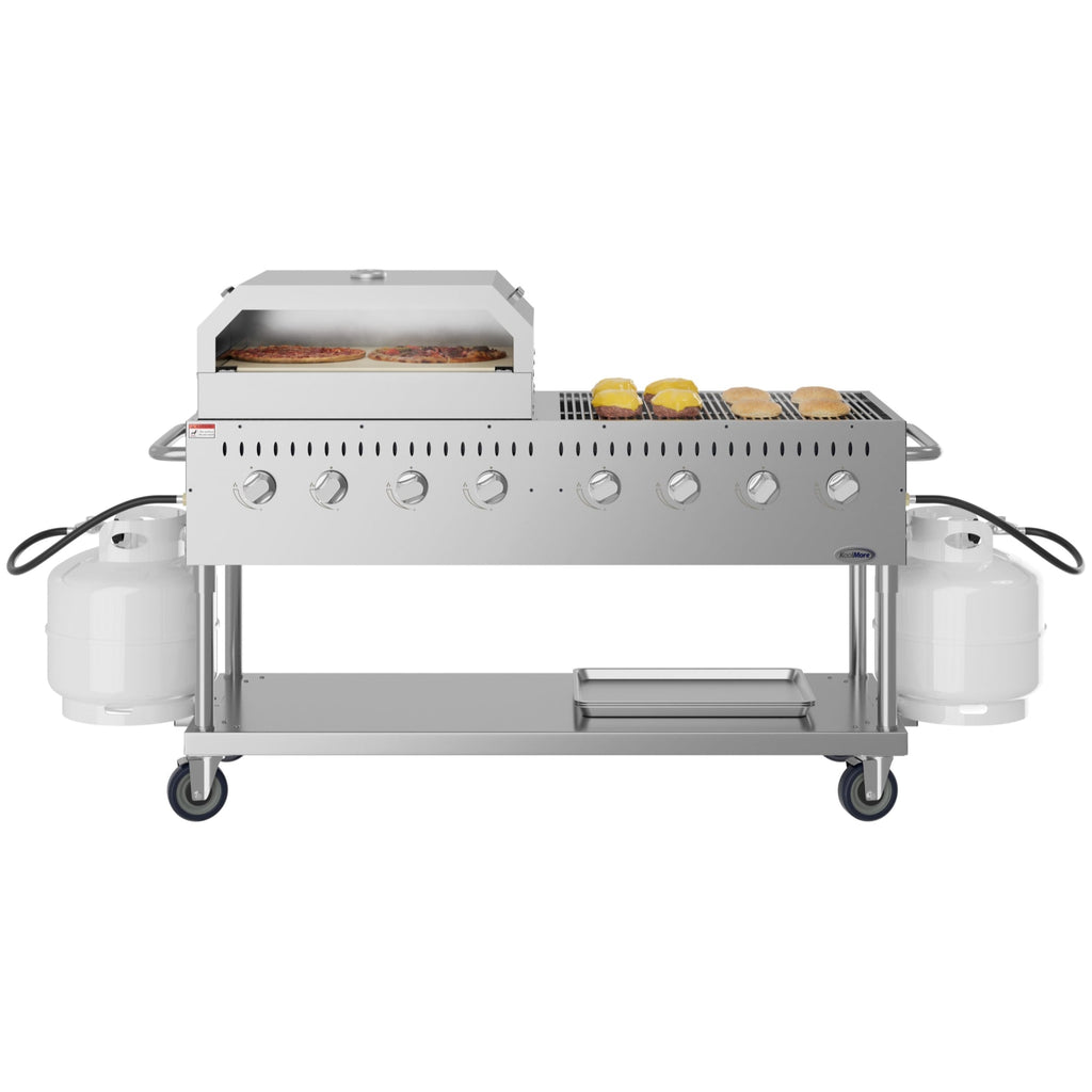 60 in. 8-Burner Commercial Outdoor Propane Gas Grill with 30 in. Pizza Oven in Stainless-Steel, ETL Listed