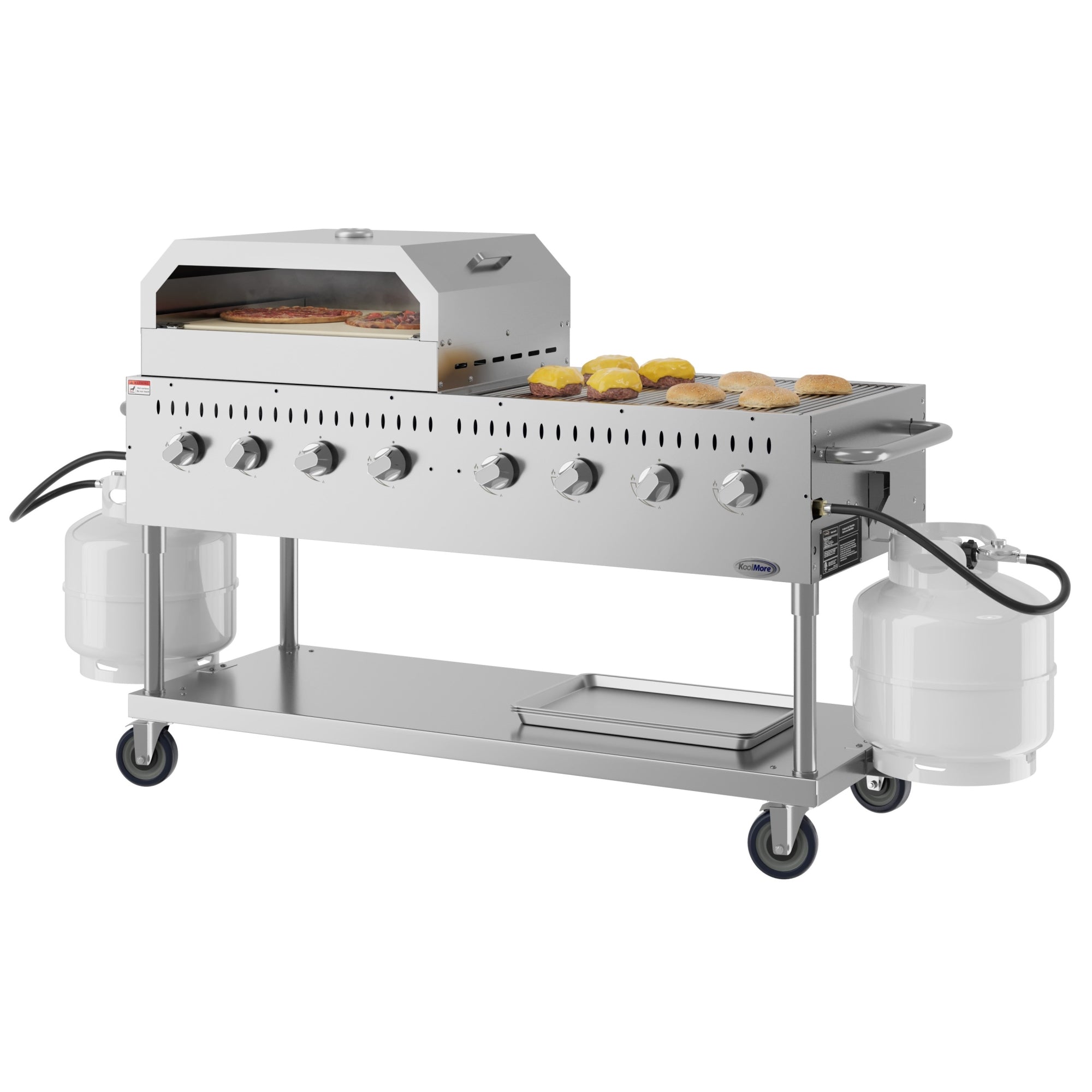 60 in. 8-Burner Commercial Outdoor Propane Gas Grill with 30 in. Pizza Oven in Stainless-Steel, ETL Listed