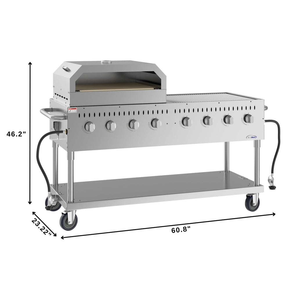 60 in. 8-Burner Commercial Outdoor Propane Gas Grill with 30 in. Pizza Oven in Stainless-Steel, ETL Listed