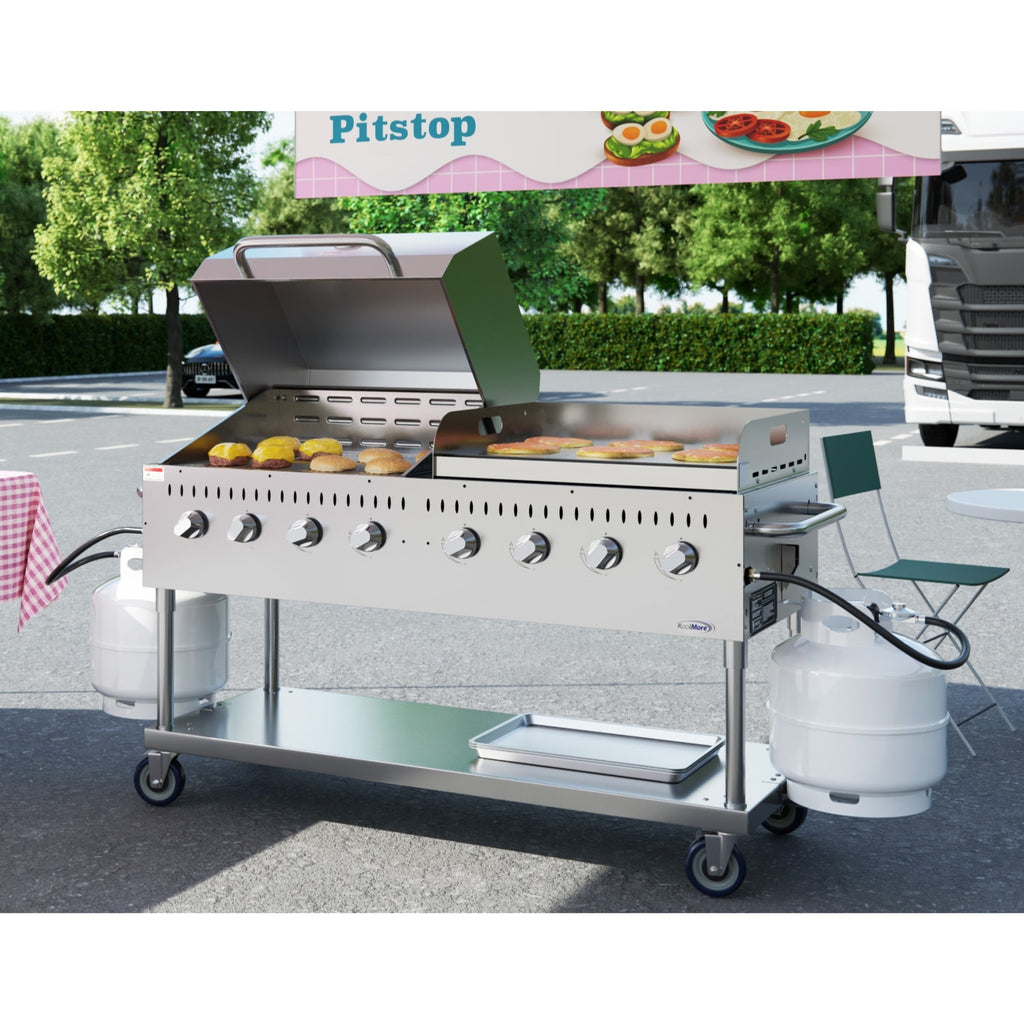 60 in. 8-Burner Commercial Outdoor Propane Gas Grill with 30 in. Roll Dome Cover and 30 in. Griddle in Stainless-Steel, ETL Listed
