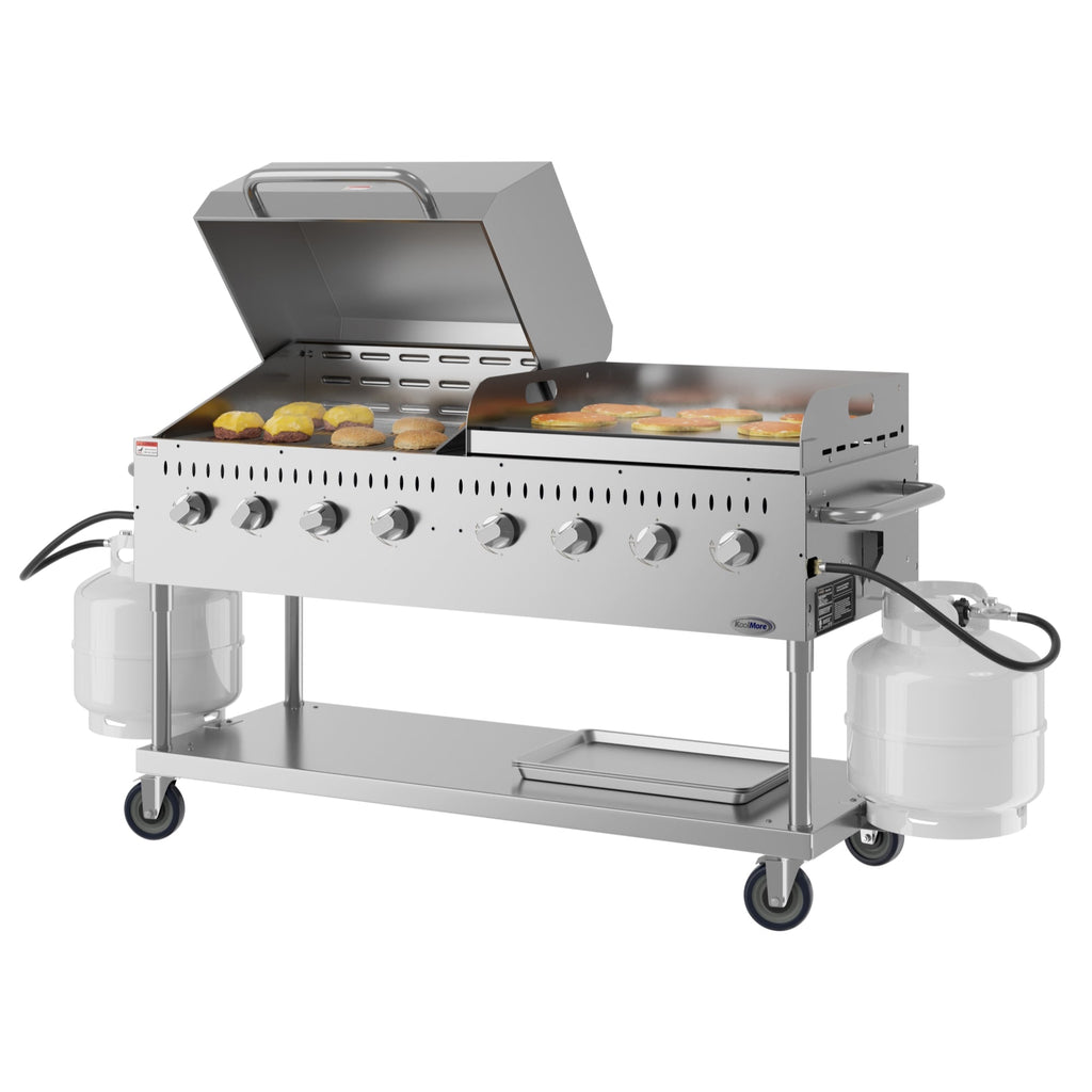 60 in. 8-Burner Commercial Outdoor Propane Gas Grill with 30 in. Roll Dome Cover and 30 in. Griddle in Stainless-Steel, ETL Listed