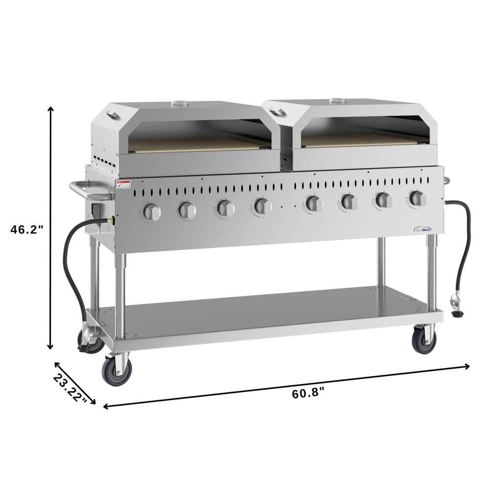 60 in. 8-Burner Commercial Outdoor Propane Gas Grill with Two 30 in. Pizza Ovens in Stainless-Steel, ETL Listed