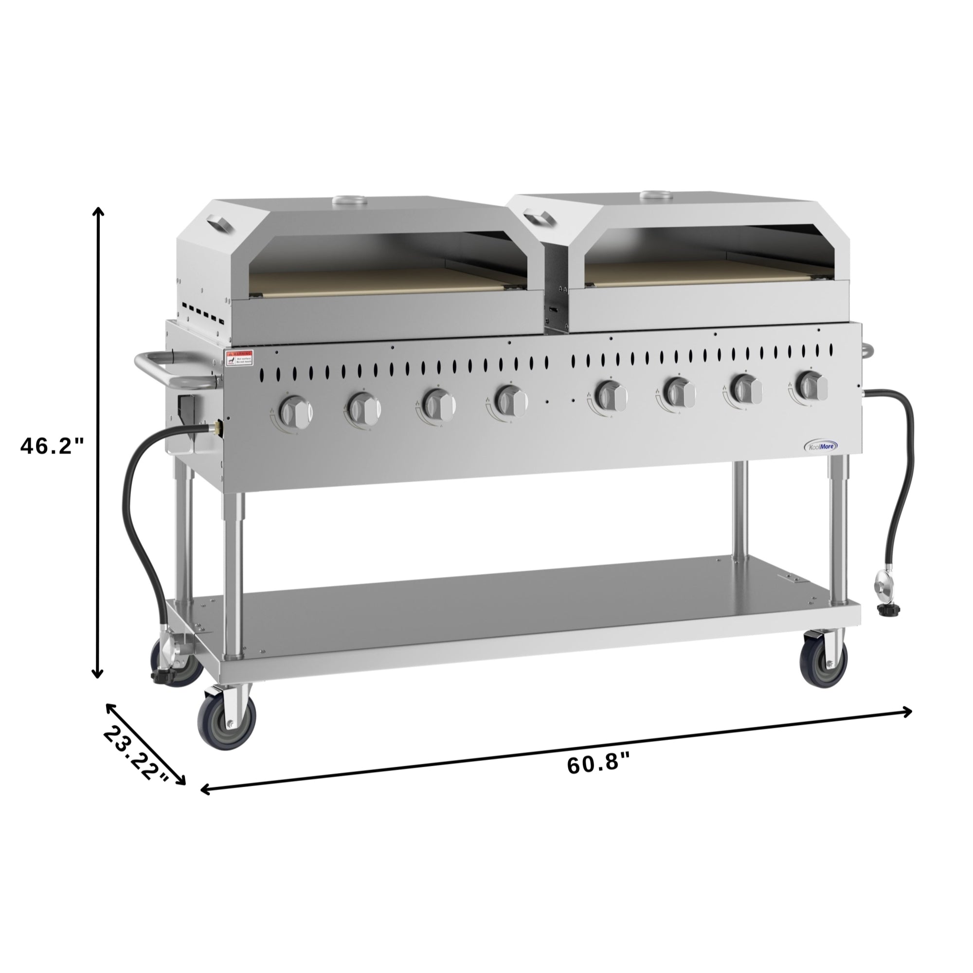 60 in. 8-Burner Commercial Outdoor Propane Gas Grill with Two 30 in. Pizza Ovens in Stainless-Steel, ETL Listed