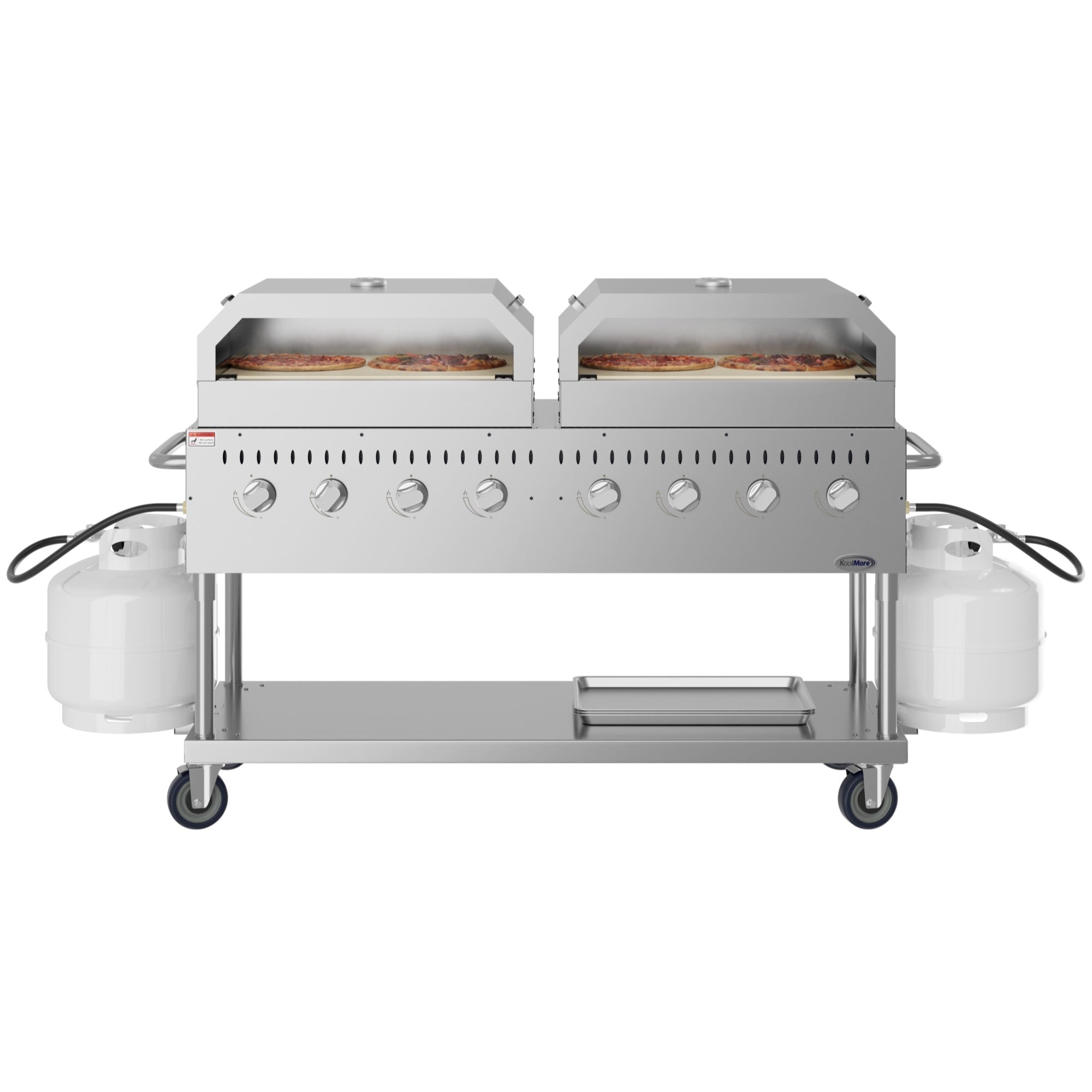 60 in. 8-Burner Commercial Outdoor Propane Gas Grill with Two 30 in. Pizza Ovens in Stainless-Steel, ETL Listed