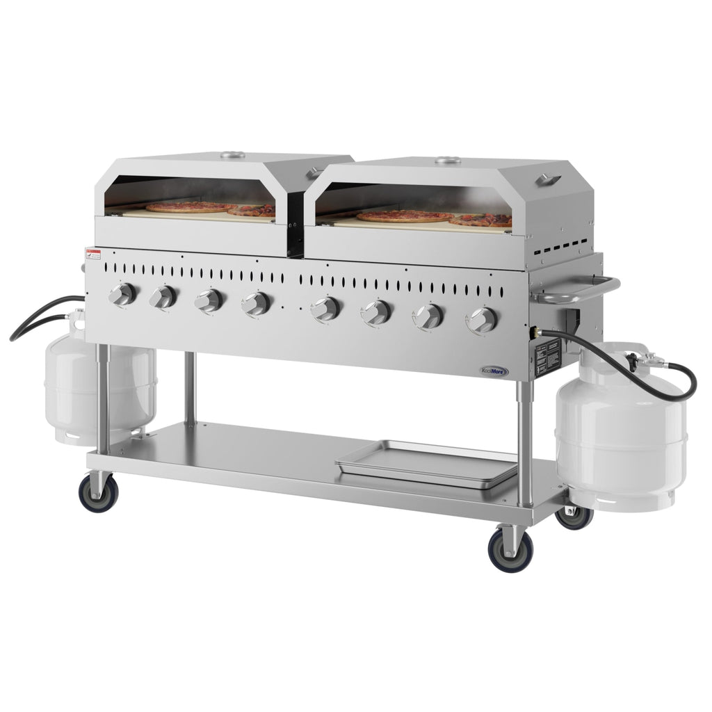 60 in. 8-Burner Commercial Outdoor Propane Gas Grill with Two 30 in. Pizza Ovens in Stainless-Steel, ETL Listed