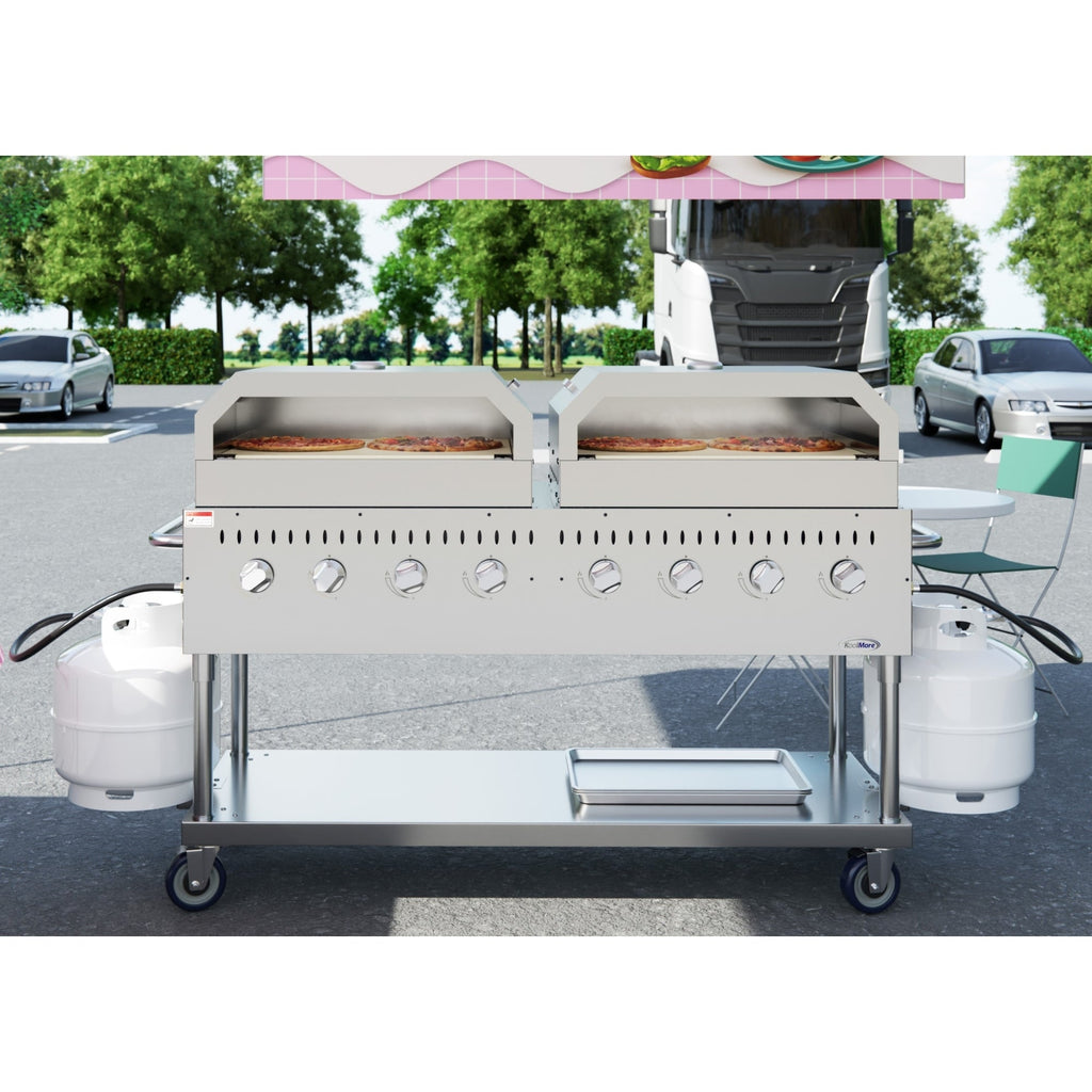 60 in. 8-Burner Commercial Outdoor Propane Gas Grill with Two 30 in. Pizza Ovens in Stainless-Steel, ETL Listed