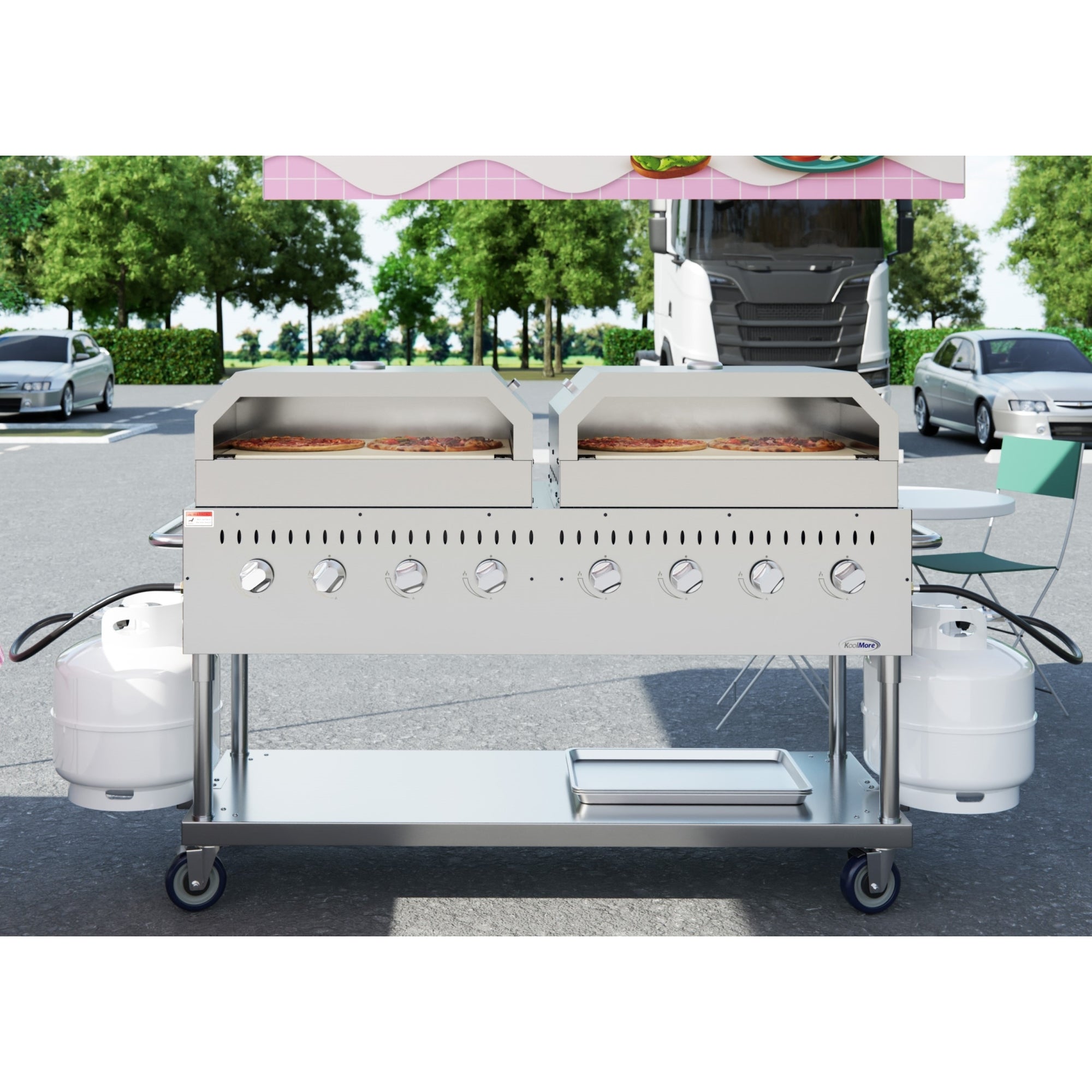 60 in. 8-Burner Commercial Outdoor Propane Gas Grill with Two 30 in. Pizza Ovens in Stainless-Steel, ETL Listed