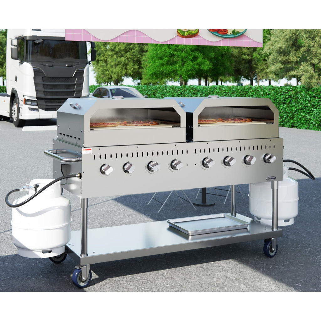 60 in. 8-Burner Commercial Outdoor Propane Gas Grill with Two 30 in. Pizza Ovens in Stainless-Steel, ETL Listed