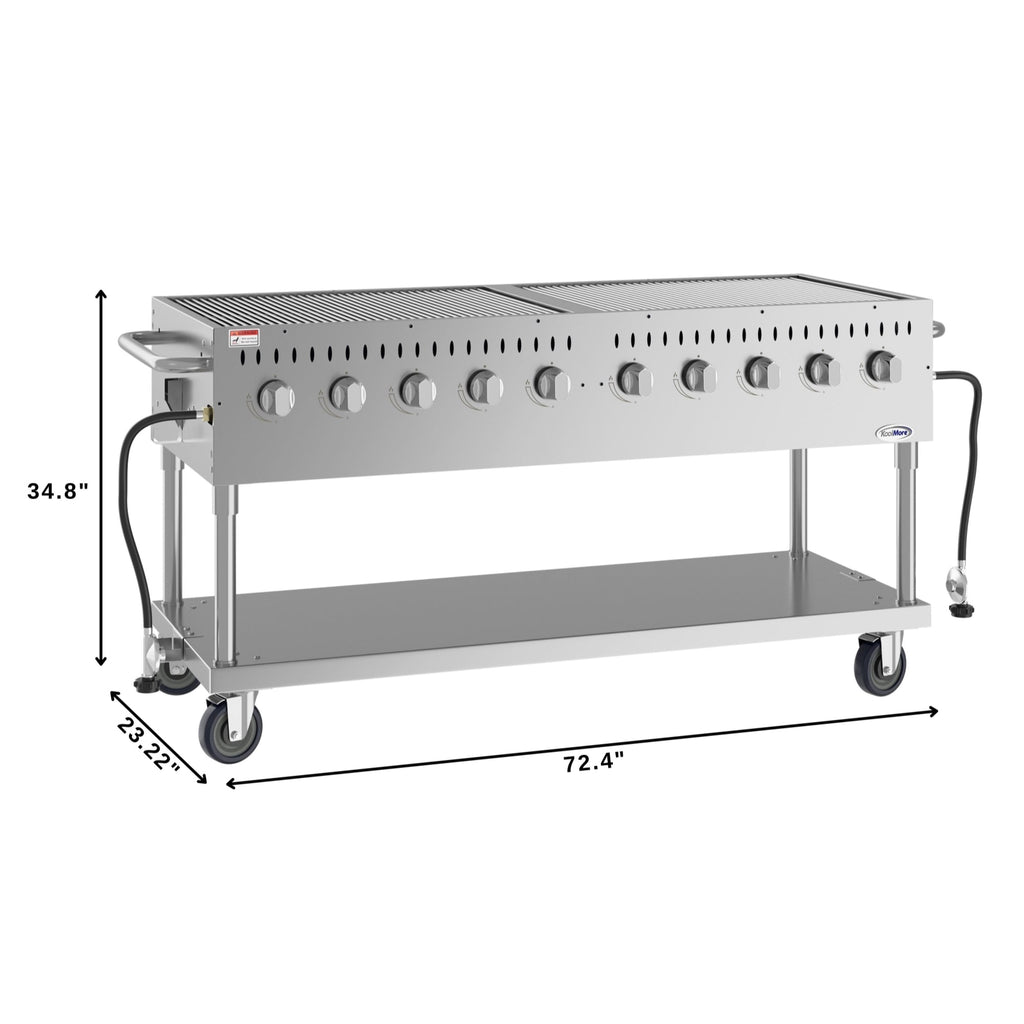 72 in. Commercial Mobile Outdoor Propane Gas Grill, ETL Listed in Stainless-Steel
