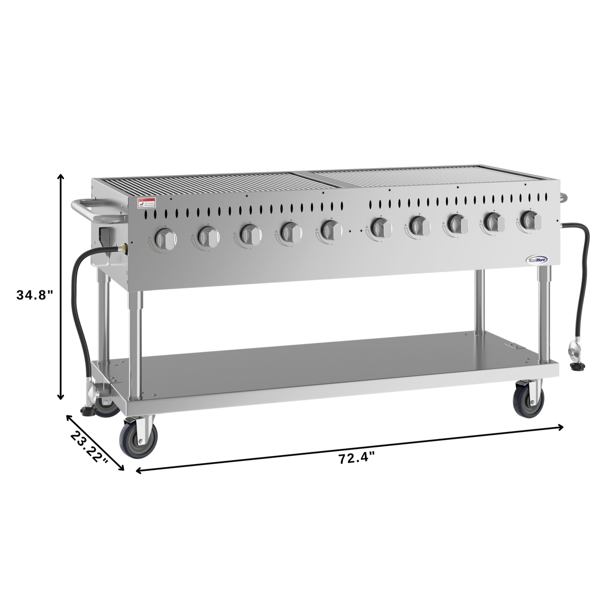 72 in. Commercial Mobile Outdoor Propane Gas Grill, ETL Listed in Stainless-Steel