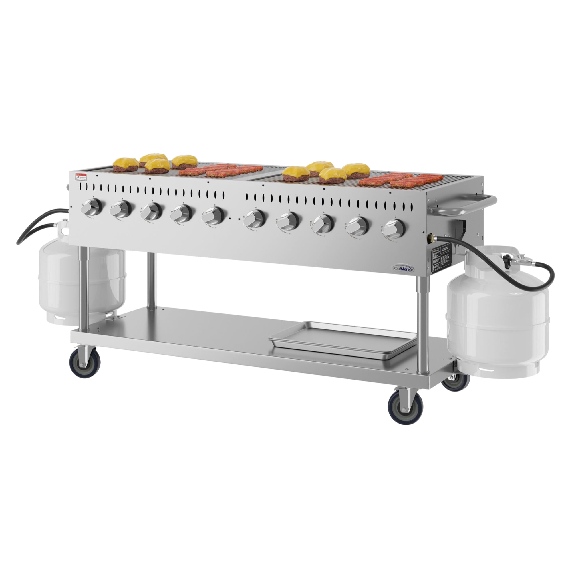 72 in. Commercial Mobile Outdoor Propane Gas Grill, ETL Listed in Stainless-Steel