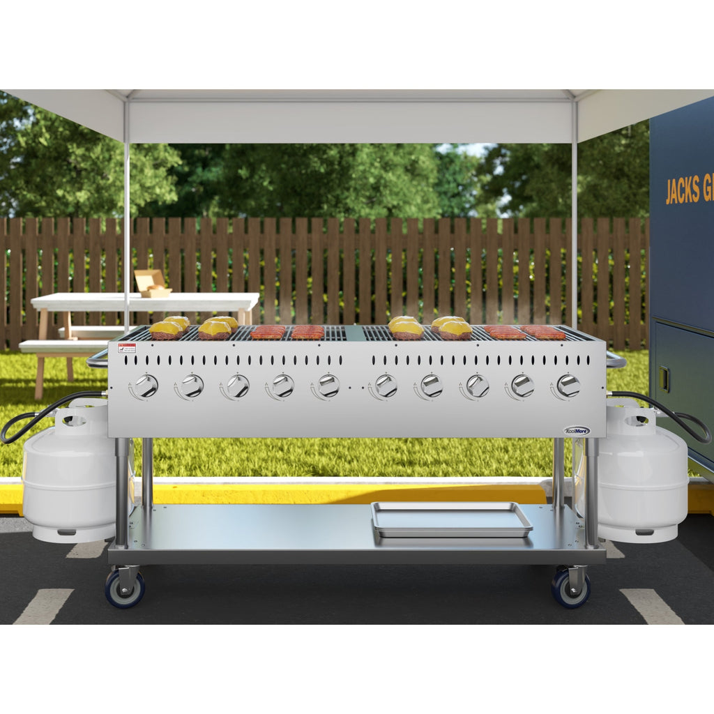 72 in. Commercial Mobile Outdoor Propane Gas Grill, ETL Listed in Stainless-Steel
