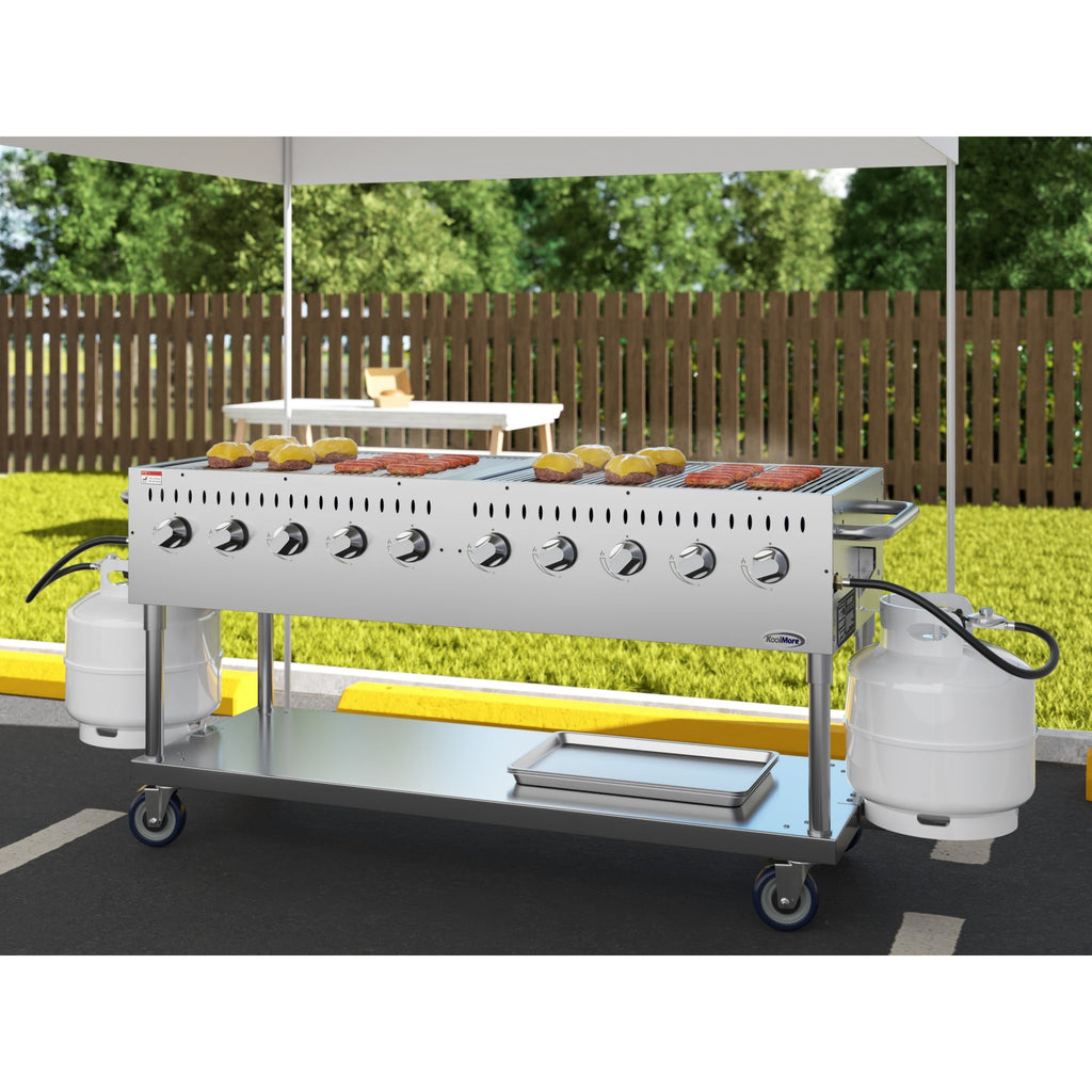 72 in. Commercial Mobile Outdoor Propane Gas Grill, ETL Listed in Stainless-Steel