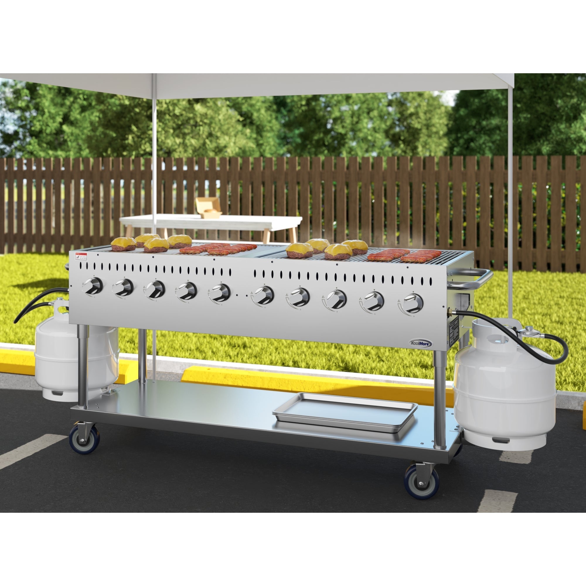 72 in. Commercial Mobile Outdoor Propane Gas Grill, ETL Listed in Stainless-Steel
