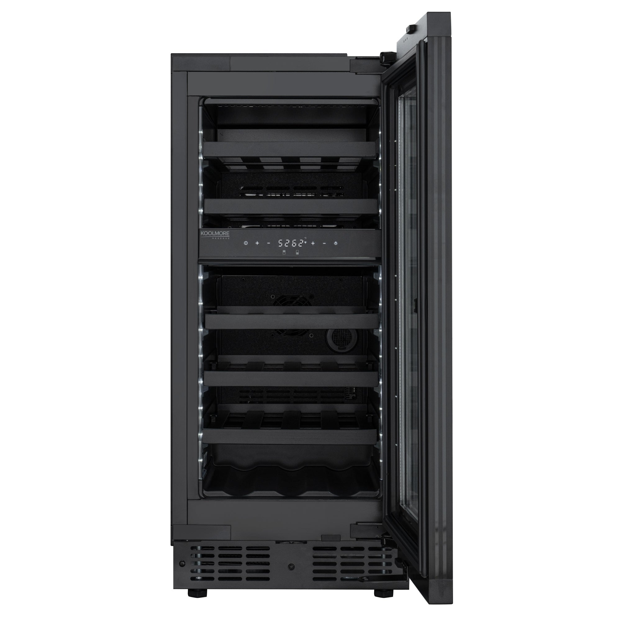 KoolMore Reserve 15 in. Under-Counter Panel Ready Dual Zone Built-in Wine Cooler with Black Shelves and 23 Bottle Capacity in Black