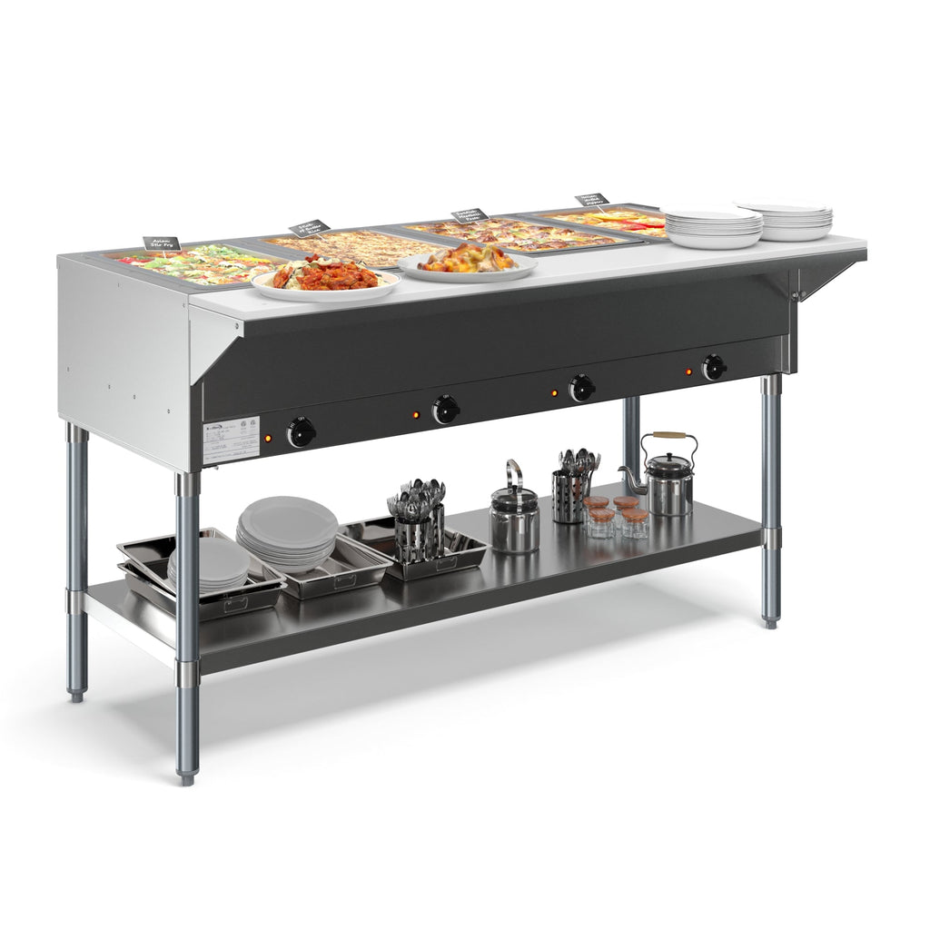 Four Pan Open Well Electric Steam Table with Undershelf