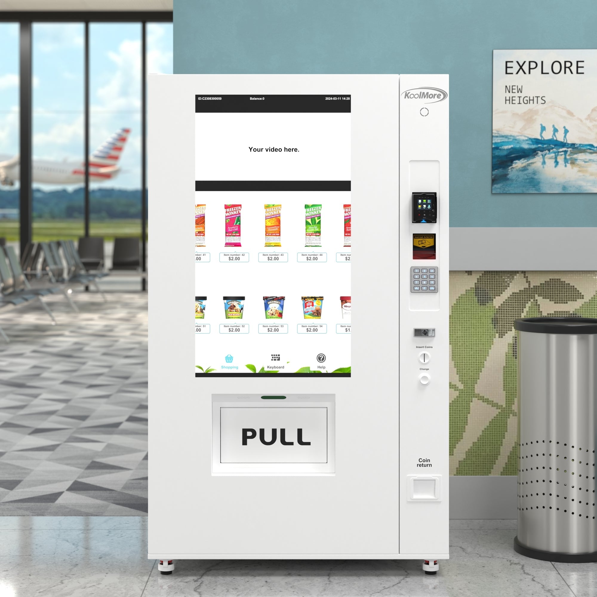 45 in. Commercial Freezer Ice Cream Vending Machine with 44 Slots, Ample 49 in. Touch Display, Bill and Coin Acceptor, Credit Card Reader in White