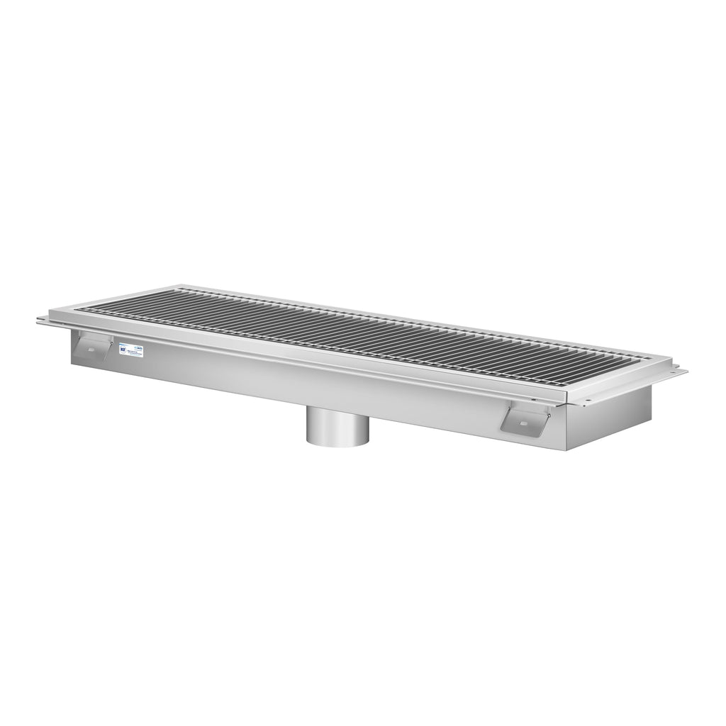 12" x 42" Stainless Steel Floor Trough Drain, 14-Gauge with Subway-Style Grating & Removable Drain Basket, NSF Listed