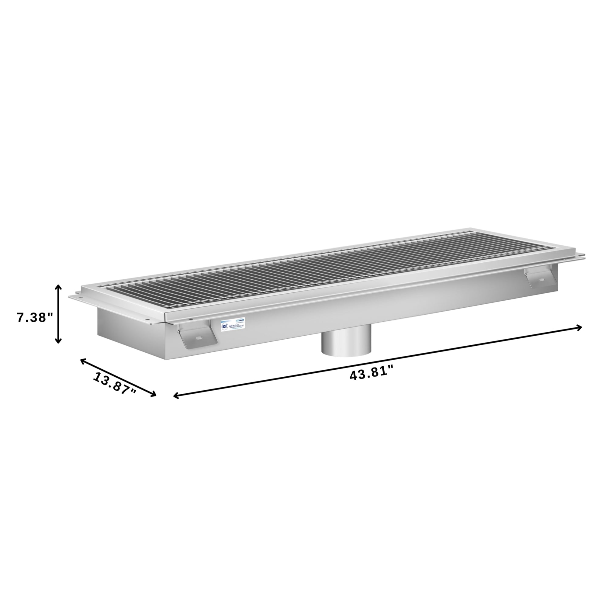 12" x 42" Stainless Steel Floor Trough Drain, 14-Gauge with Subway-Style Grating & Removable Drain Basket, NSF Listed