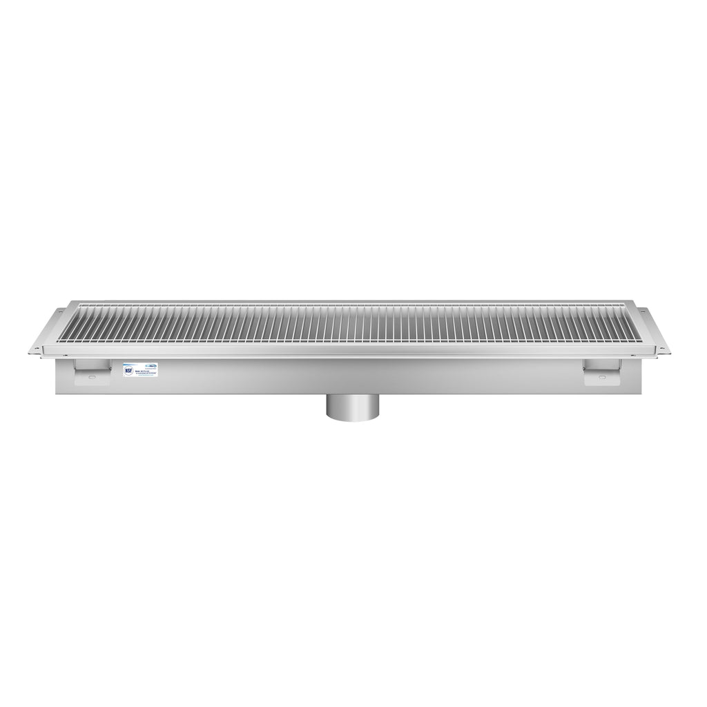 12" x 42" Stainless Steel Floor Trough Drain, 14-Gauge with Subway-Style Grating & Removable Drain Basket, NSF Listed