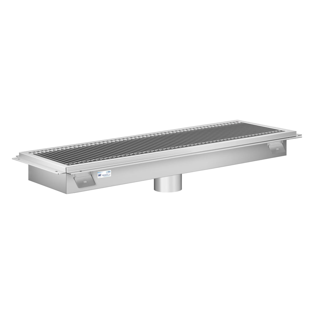 12" x 42" Stainless Steel Floor Trough Drain, 14-Gauge with Subway-Style Grating & Removable Drain Basket, NSF Listed