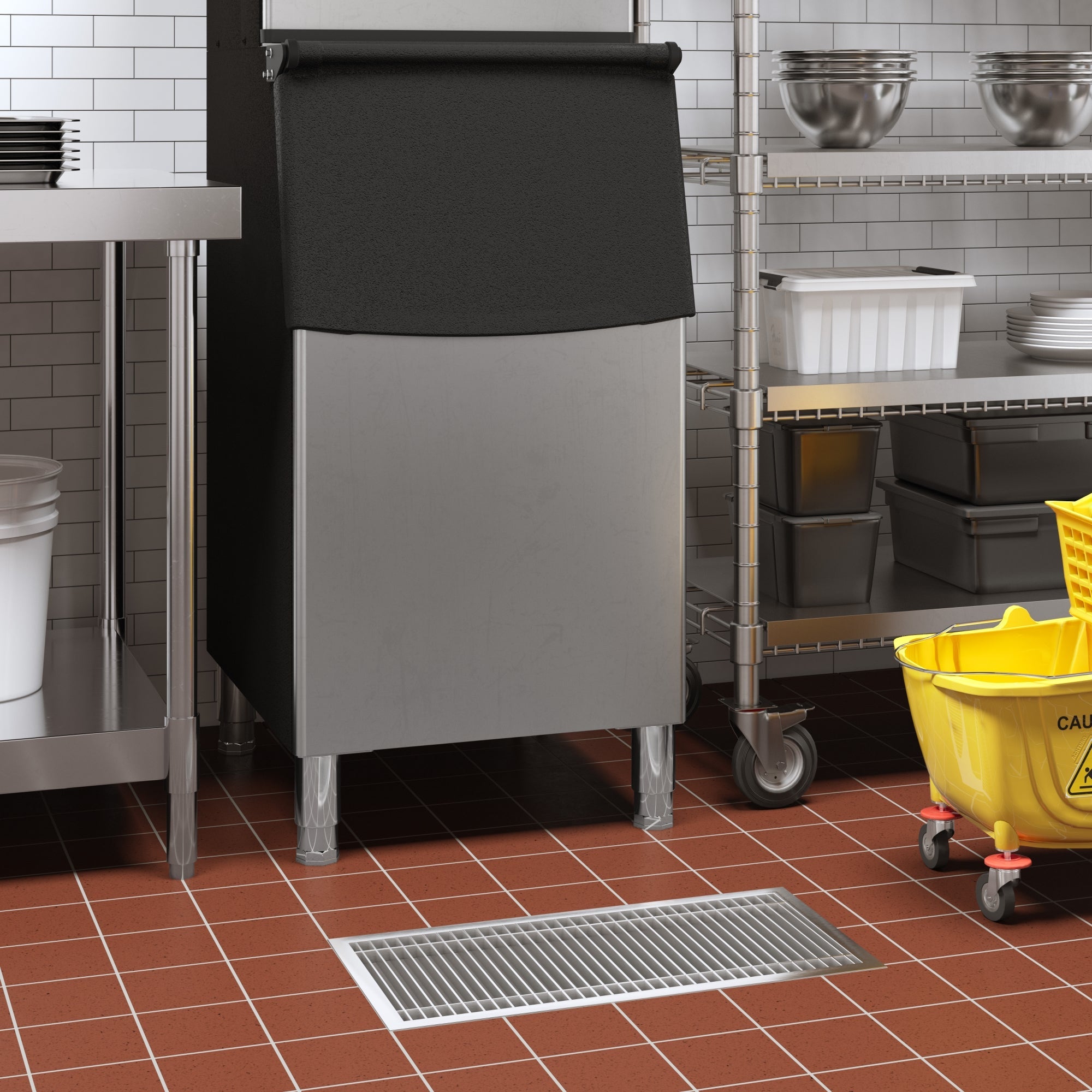 12" x 42" Stainless Steel Floor Trough Drain, 14-Gauge with Subway-Style Grating & Removable Drain Basket, NSF Listed