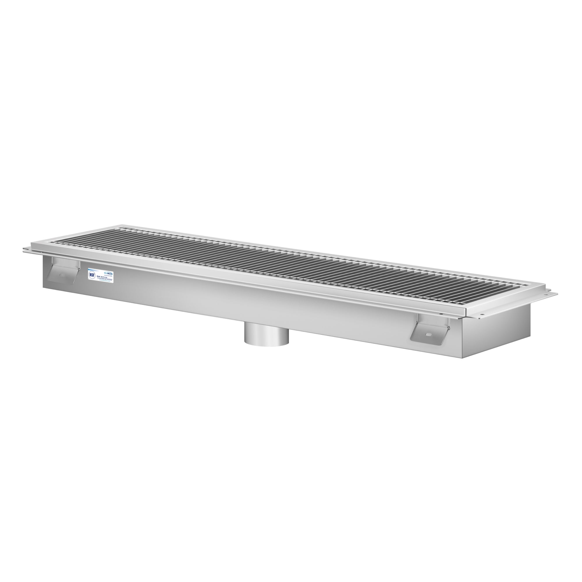 12" x 48" Stainless Steel Floor Trough Drain, 14-Gauge with Subway-Style Grating & Removable Drain Basket, NSF Listed