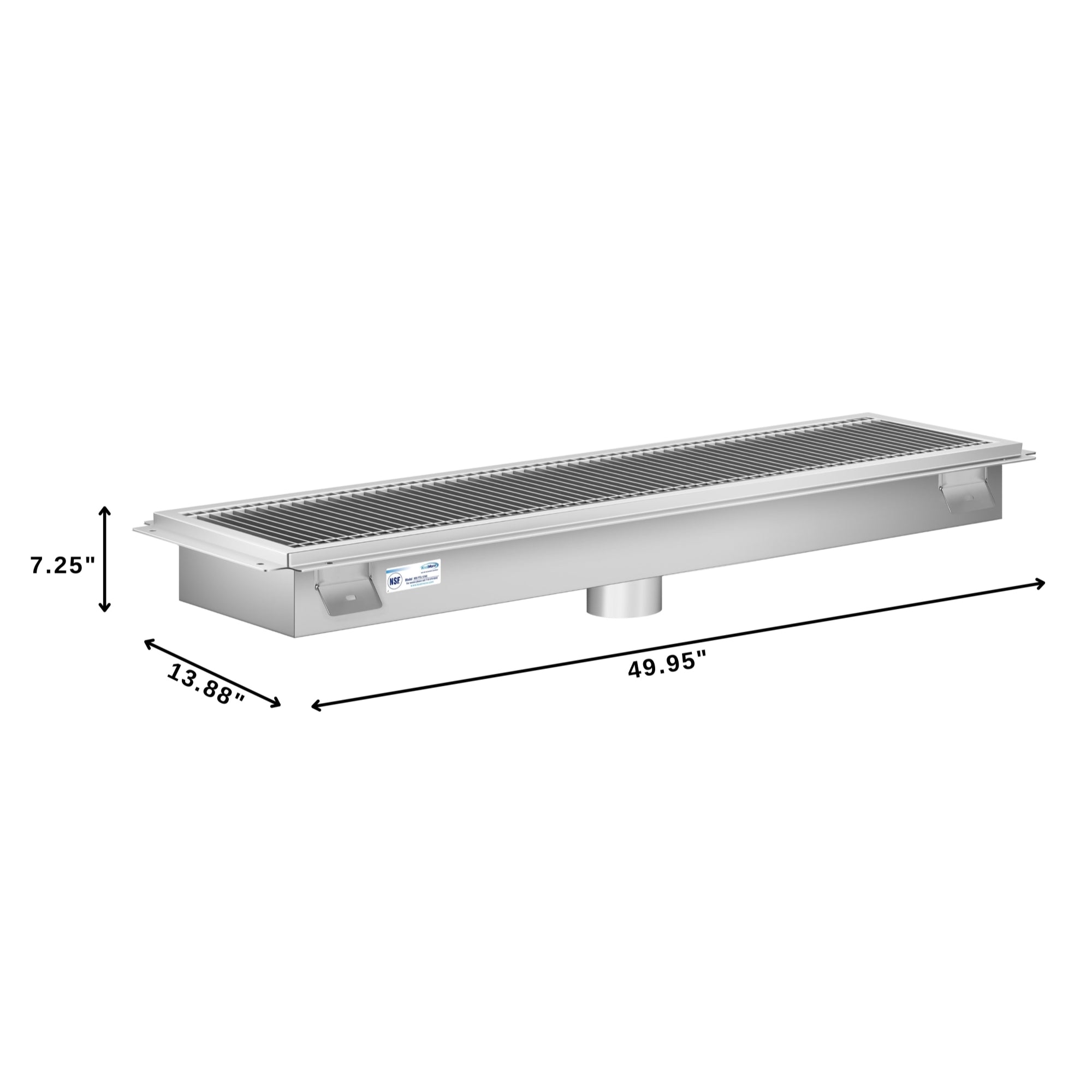 12" x 48" Stainless Steel Floor Trough Drain, 14-Gauge with Subway-Style Grating & Removable Drain Basket, NSF Listed