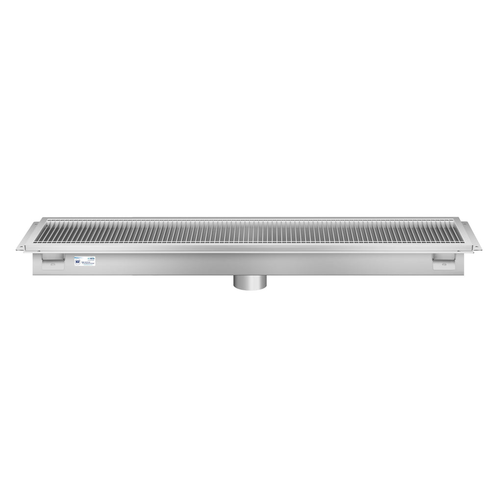 12" x 54" Stainless Steel Floor Trough Drain, 14-Gauge with Subway-Style Grating & Removable Drain Basket, NSF Listed