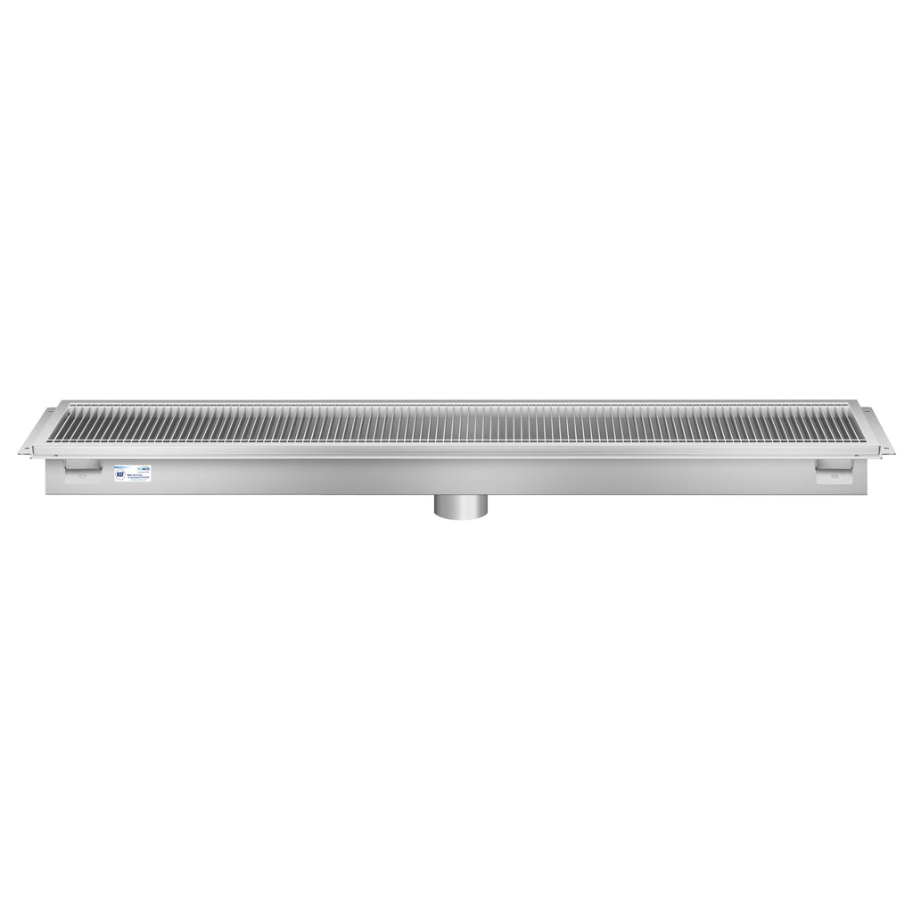 12" x 60" Stainless Steel Floor Trough Drain, 14-Gauge with Subway-Style Grating & Removable Drain Basket, NSF Listed