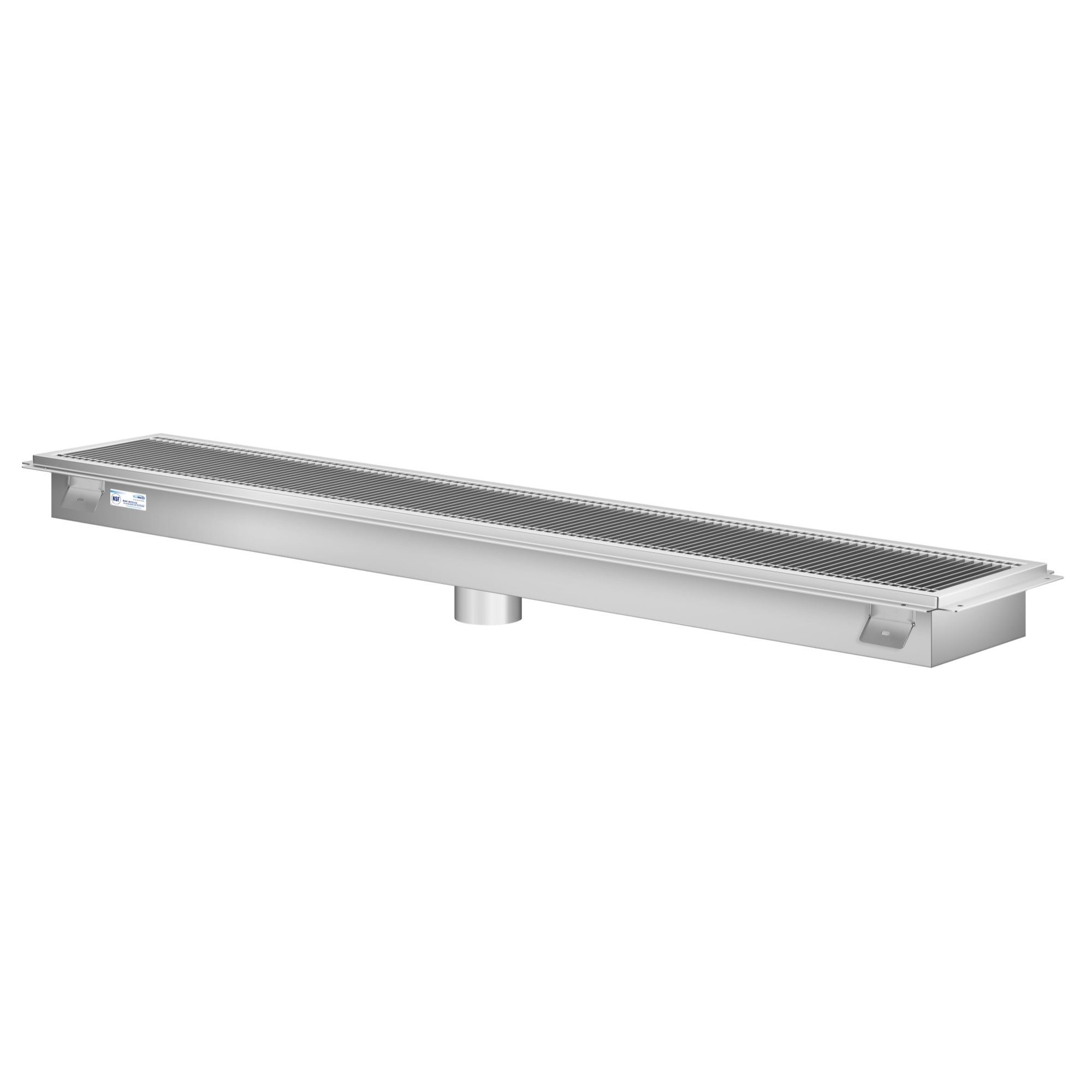 12" x 72" Stainless Steel Floor Trough Drain, 14-Gauge with Subway-Style Grating & Removable Drain Basket, NSF Listed