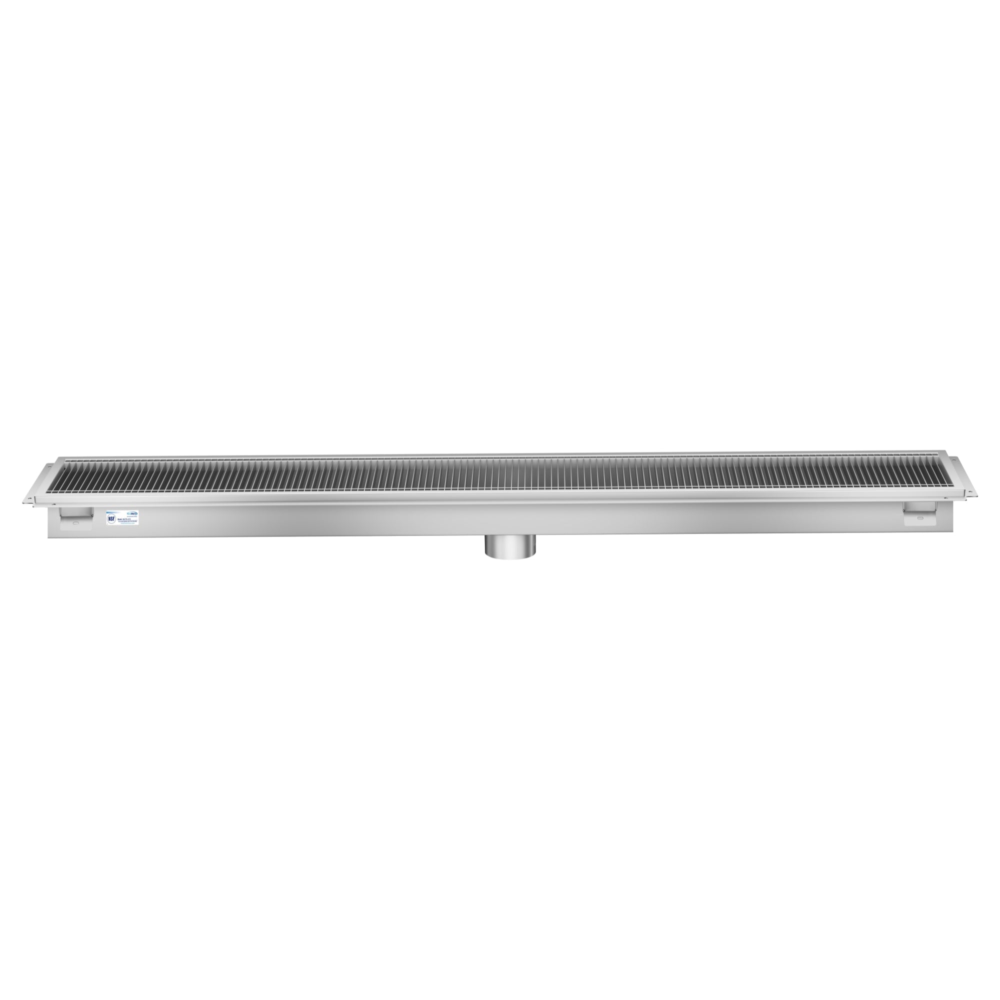 12" x 72" Stainless Steel Floor Trough Drain, 14-Gauge with Subway-Style Grating & Removable Drain Basket, NSF Listed