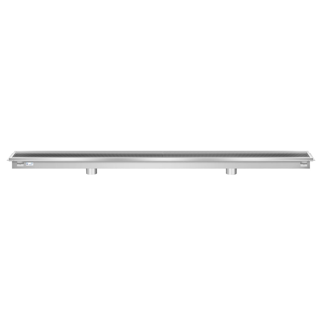 12" x 120" Stainless Steel Floor Trough Drain, 14-Gauge with Subway-Style Grating & Removable Drain Basket, NSF Listed