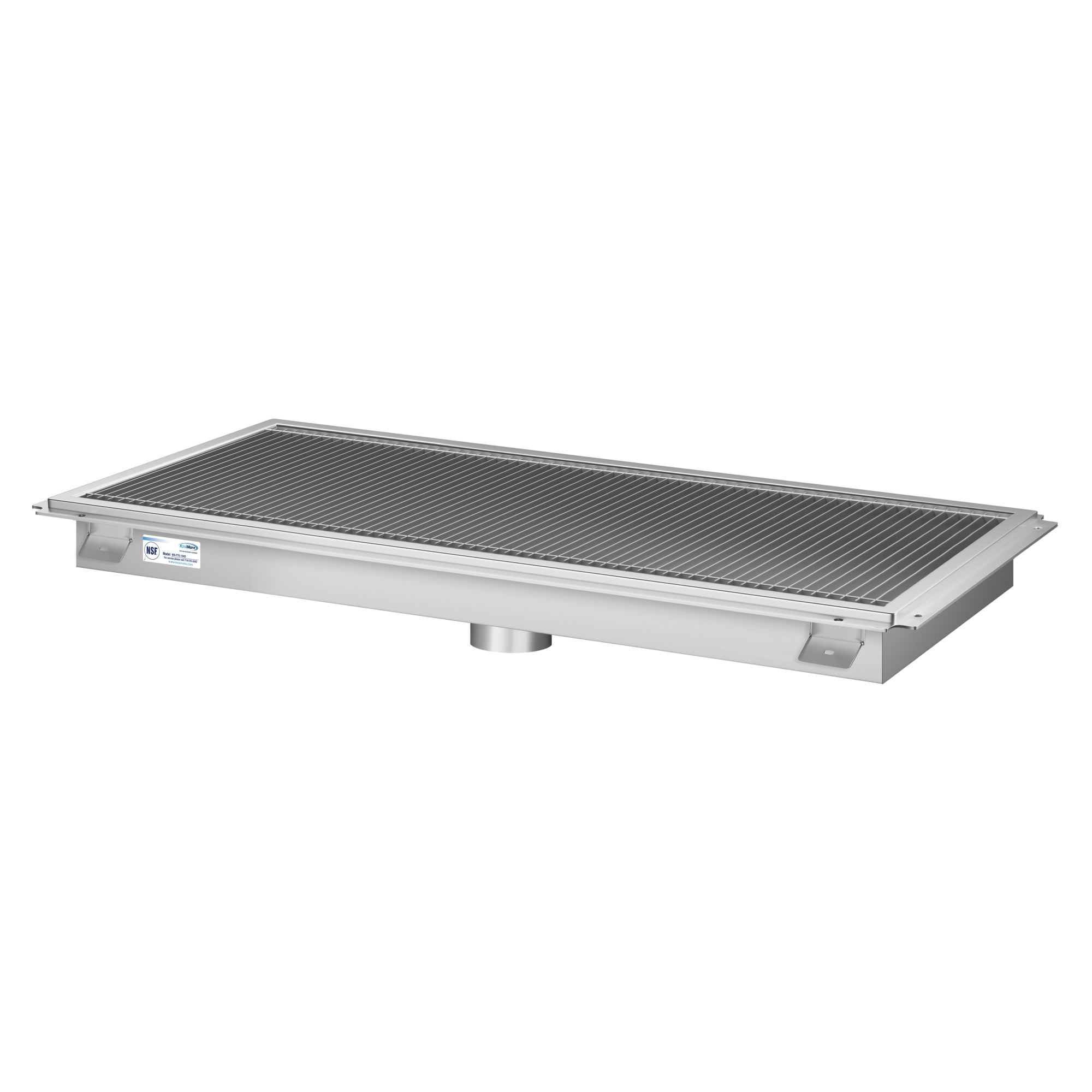 18" x 42" Stainless Steel Floor Trough Drain, 14-Gauge with Subway-Style Grating & Removable Drain Basket, NSF Listed