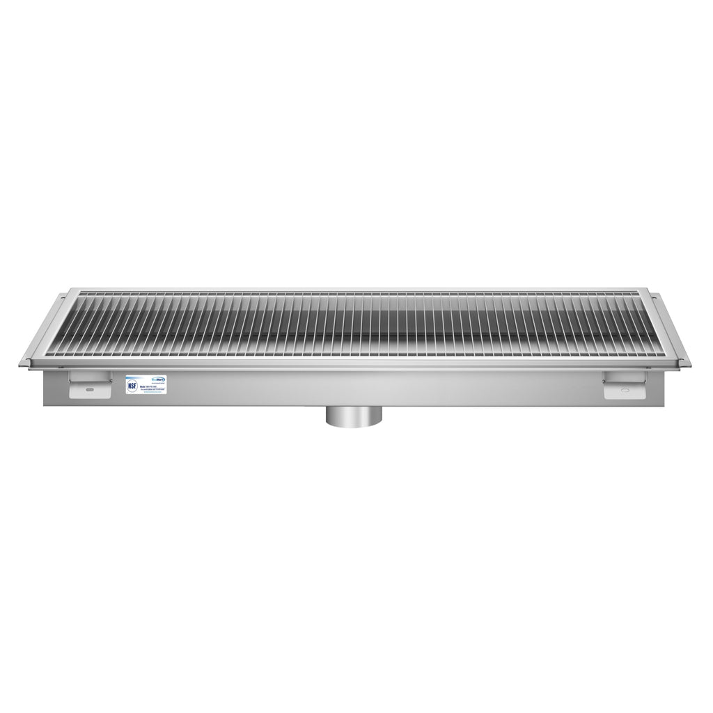 18" x 42" Stainless Steel Floor Trough Drain, 14-Gauge with Subway-Style Grating & Removable Drain Basket, NSF Listed