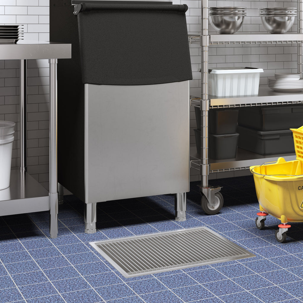 18" x 42" Stainless Steel Floor Trough Drain, 14-Gauge with Subway-Style Grating & Removable Drain Basket, NSF Listed