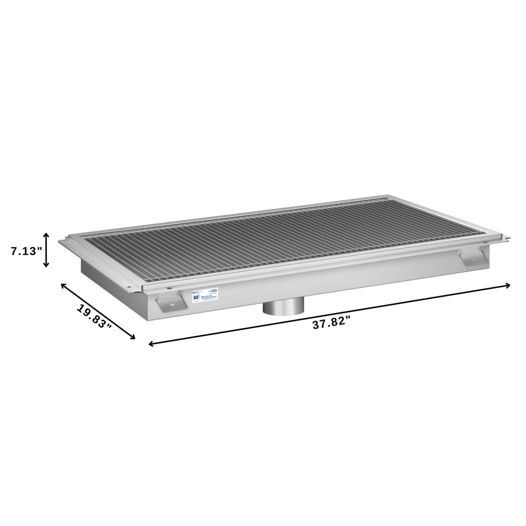 18" x 36" Stainless Steel Floor Trough Drain, 14-Gauge with Subway-Style Grating & Removable Drain Basket, NSF Listed
