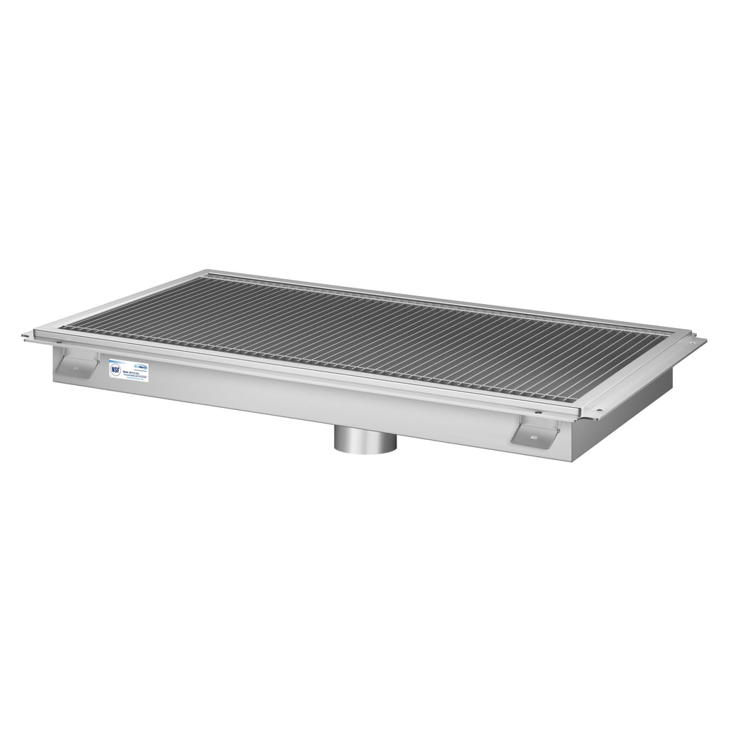 18" x 36" Stainless Steel Floor Trough Drain, 14-Gauge with Subway-Style Grating & Removable Drain Basket, NSF Listed