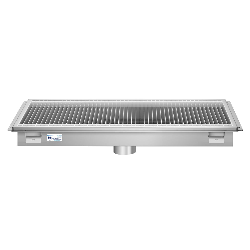 18" x 36" Stainless Steel Floor Trough Drain, 14-Gauge with Subway-Style Grating & Removable Drain Basket, NSF Listed