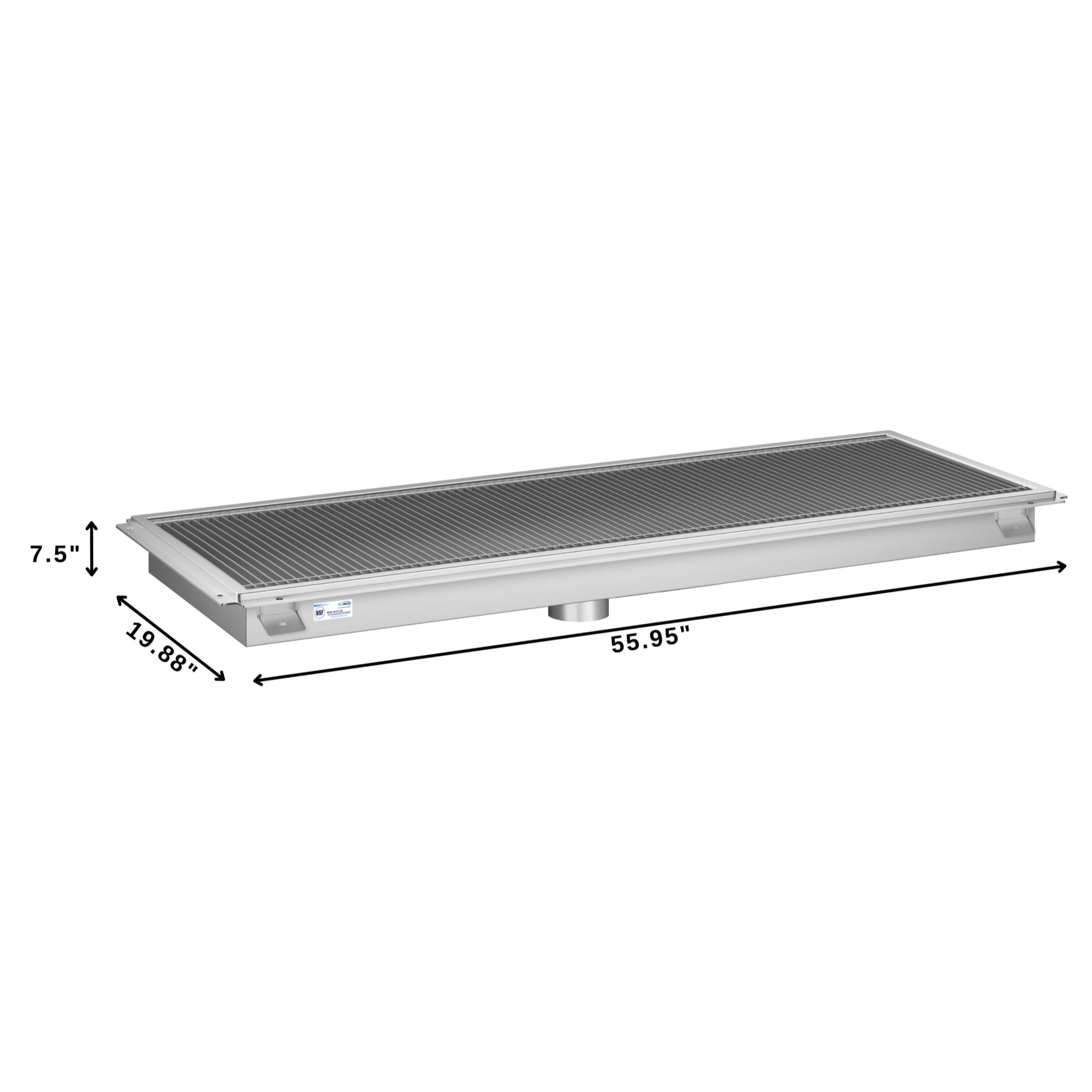 18" x 54" Stainless Steel Floor Trough Drain, 14-Gauge with Subway-Style Grating & Removable Drain Basket, NSF Listed
