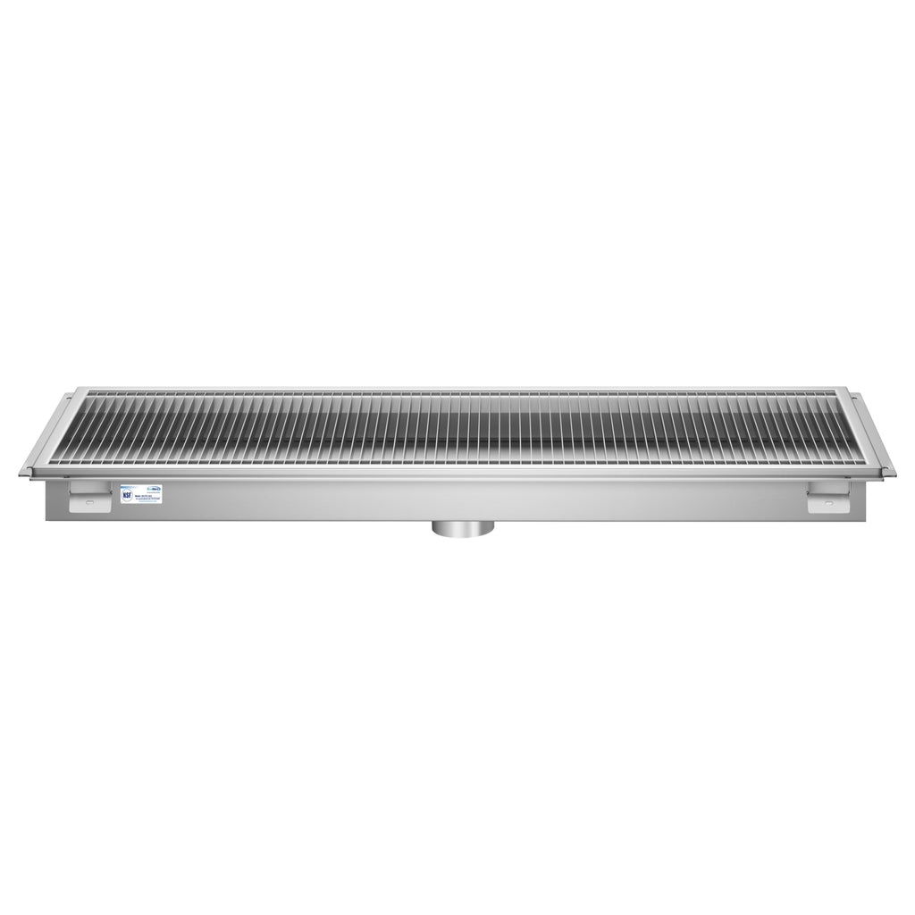 18" x 54" Stainless Steel Floor Trough Drain, 14-Gauge with Subway-Style Grating & Removable Drain Basket, NSF Listed