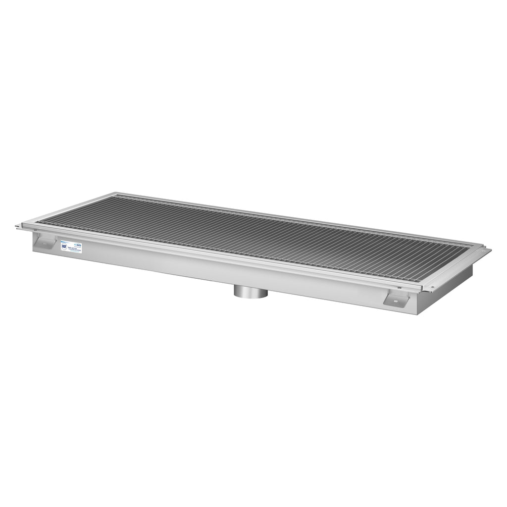 18" x 48" Stainless Steel Floor Trough Drain, 14-Gauge with Subway-Style Grating & Removable Drain Basket, NSF Listed