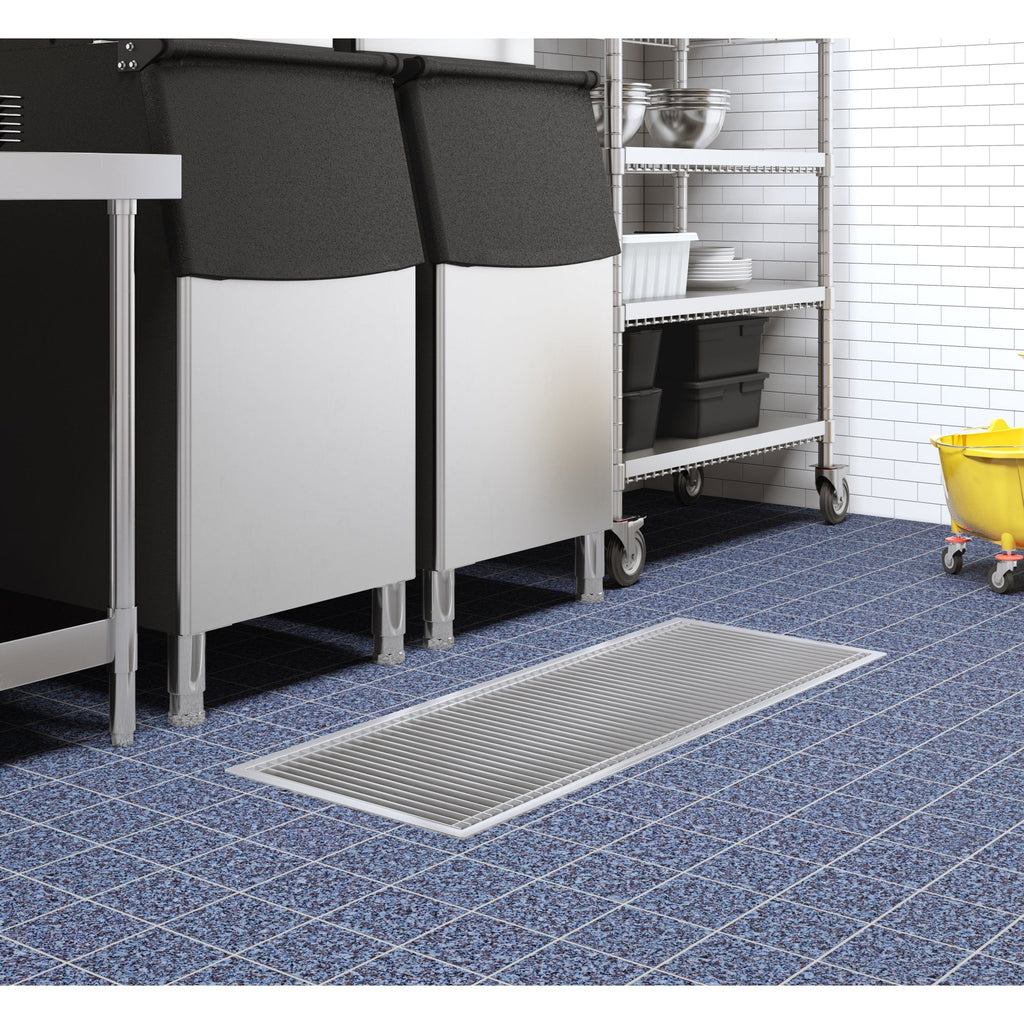 18" x 48" Stainless Steel Floor Trough Drain, 14-Gauge with Subway-Style Grating & Removable Drain Basket, NSF Listed