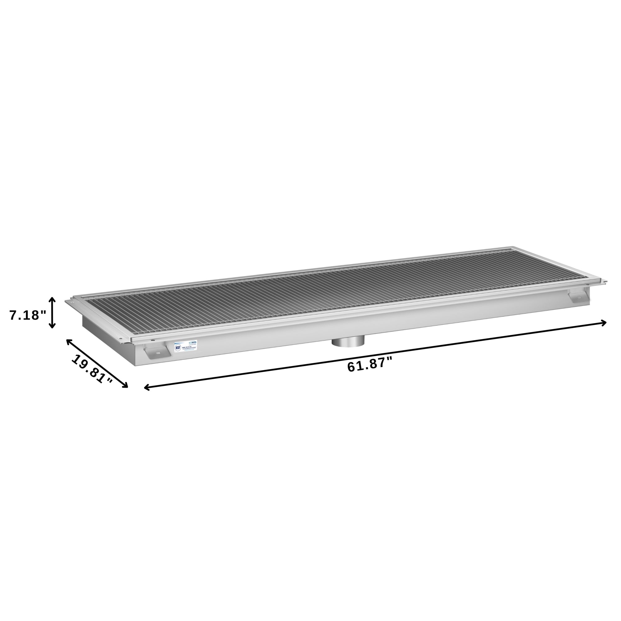 18" x 60" Stainless Steel Floor Trough Drain, 14-Gauge with Subway-Style Grating & Removable Drain Basket, NSF Listed