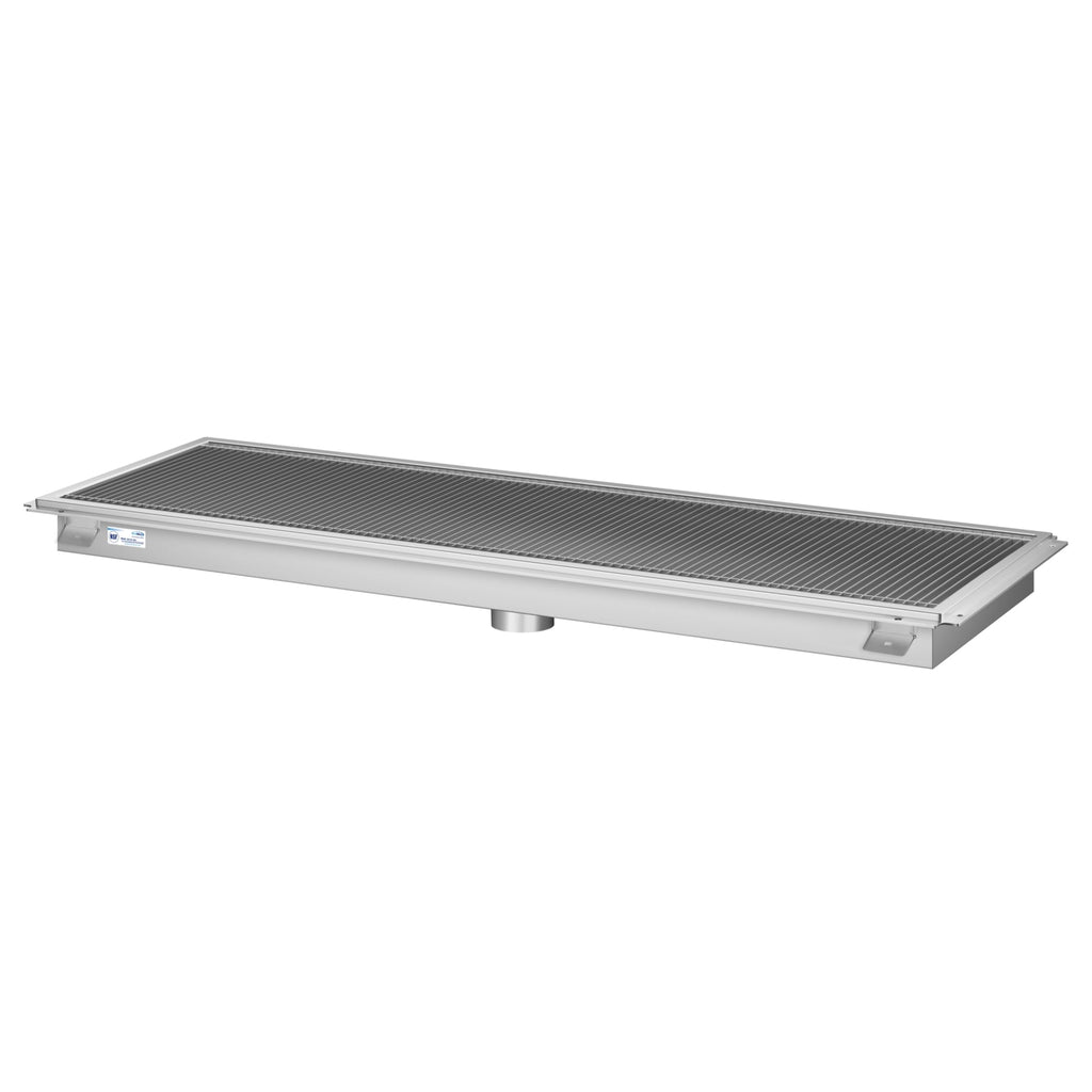 18" x 60" Stainless Steel Floor Trough Drain, 14-Gauge with Subway-Style Grating & Removable Drain Basket, NSF Listed