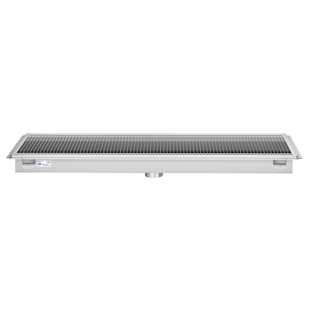 18" x 60" Stainless Steel Floor Trough Drain, 14-Gauge with Subway-Style Grating & Removable Drain Basket, NSF Listed