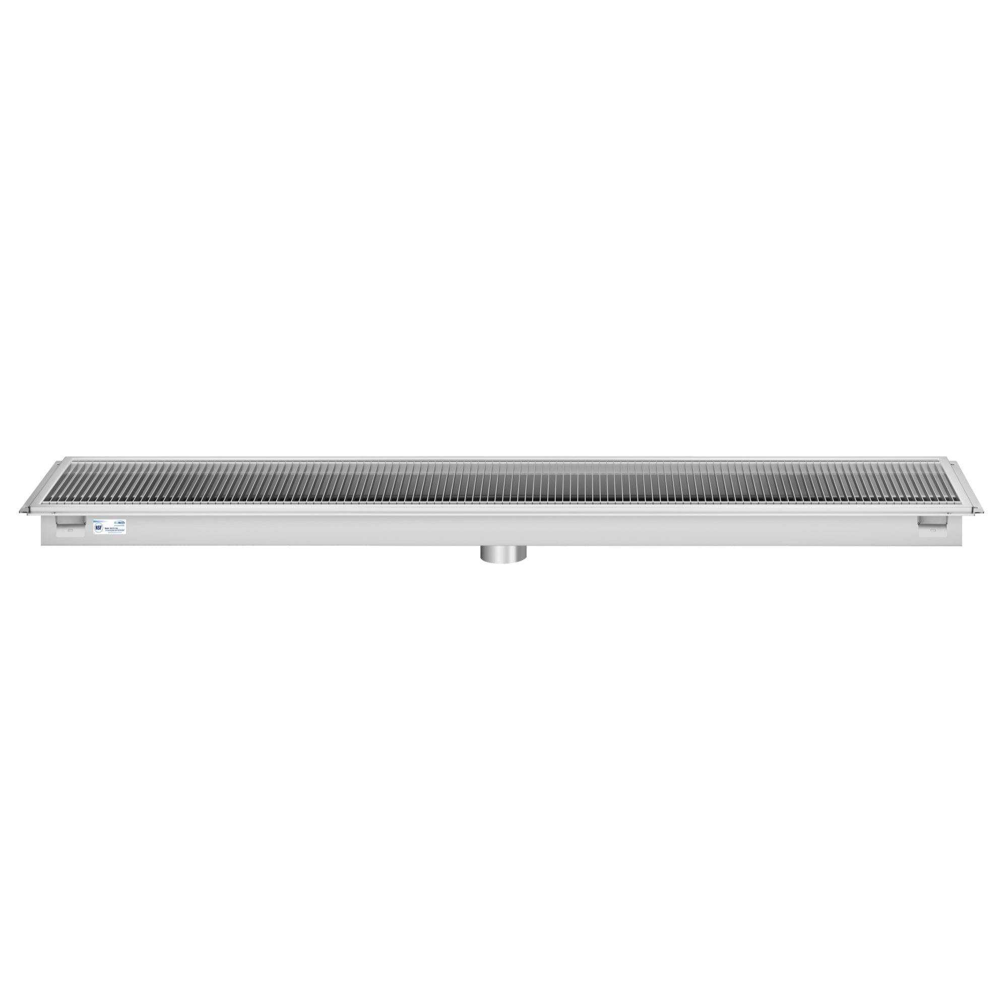 18" x 84" Stainless Steel Floor Trough Drain, 14-Gauge with Subway-Style Grating & Removable Drain Basket, NSF Listed