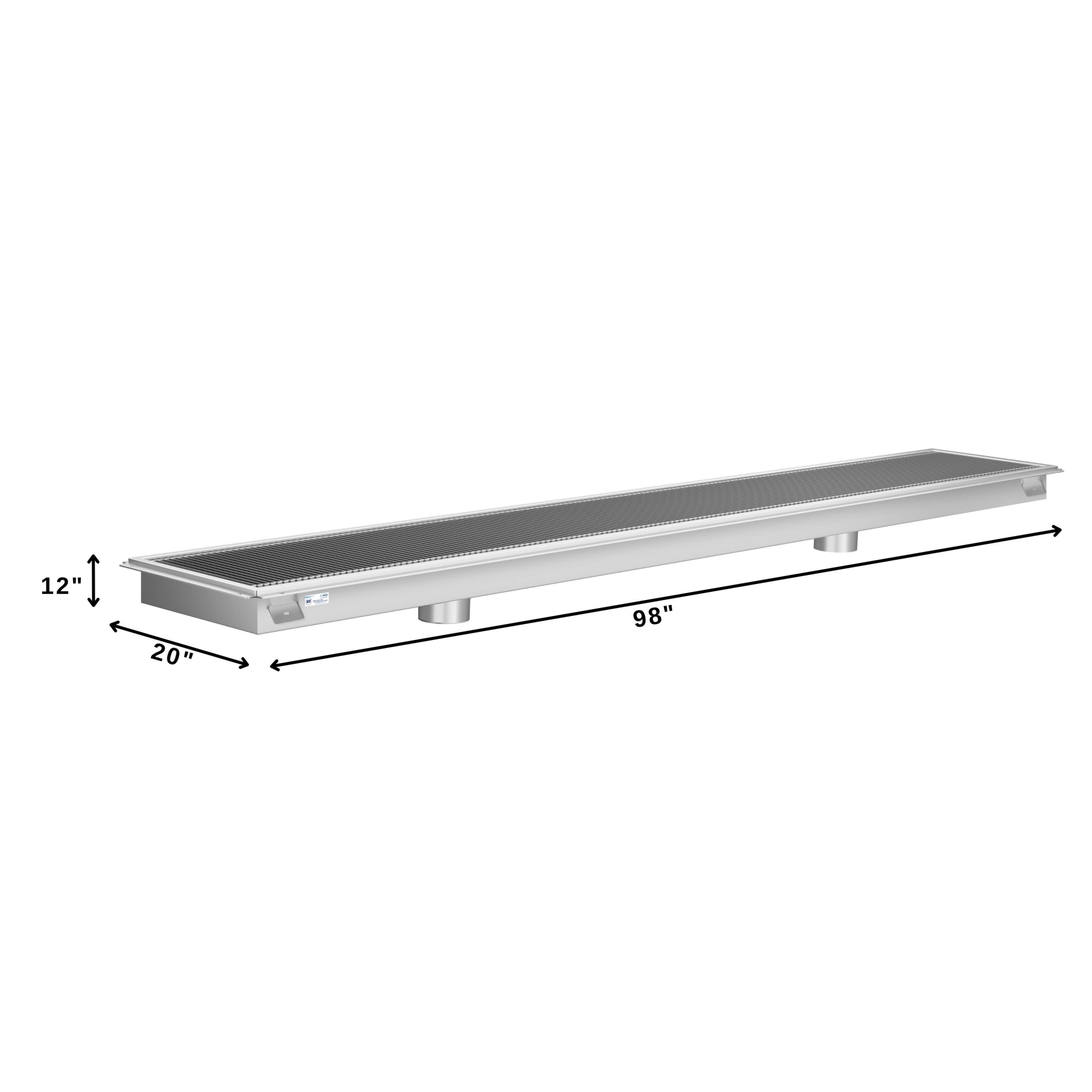 18" x 96" Stainless Steel Floor Trough Drain, 14-Gauge with Subway-Style Grating & Removable Drain Basket, NSF Listed