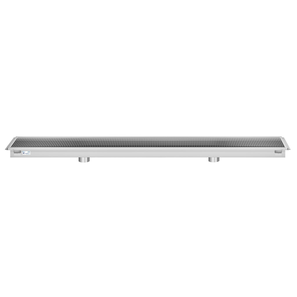 18" x 96" Stainless Steel Floor Trough Drain, 14-Gauge with Subway-Style Grating & Removable Drain Basket, NSF Listed