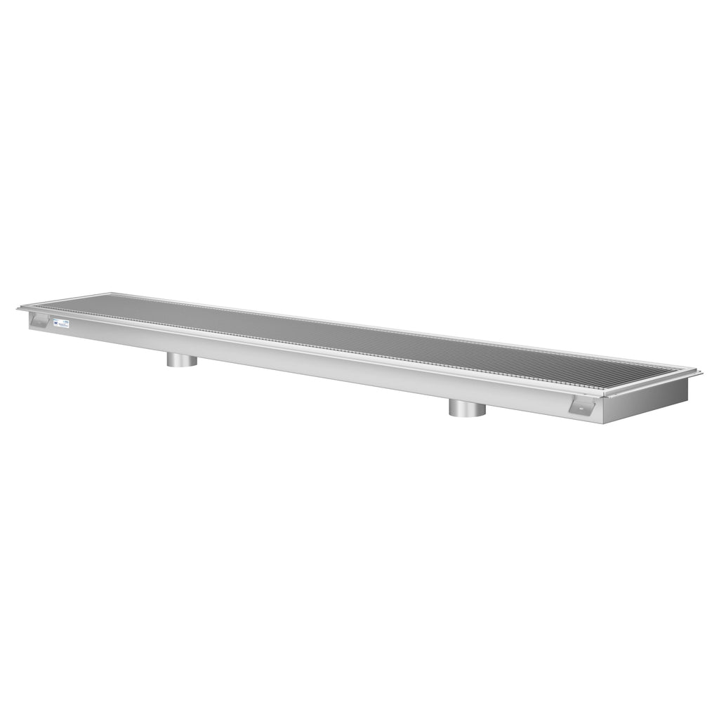 18" x 120" Stainless Steel Floor Trough Drain, 14-Gauge with Subway-Style Grating & Removable Drain Basket, NSF Listed